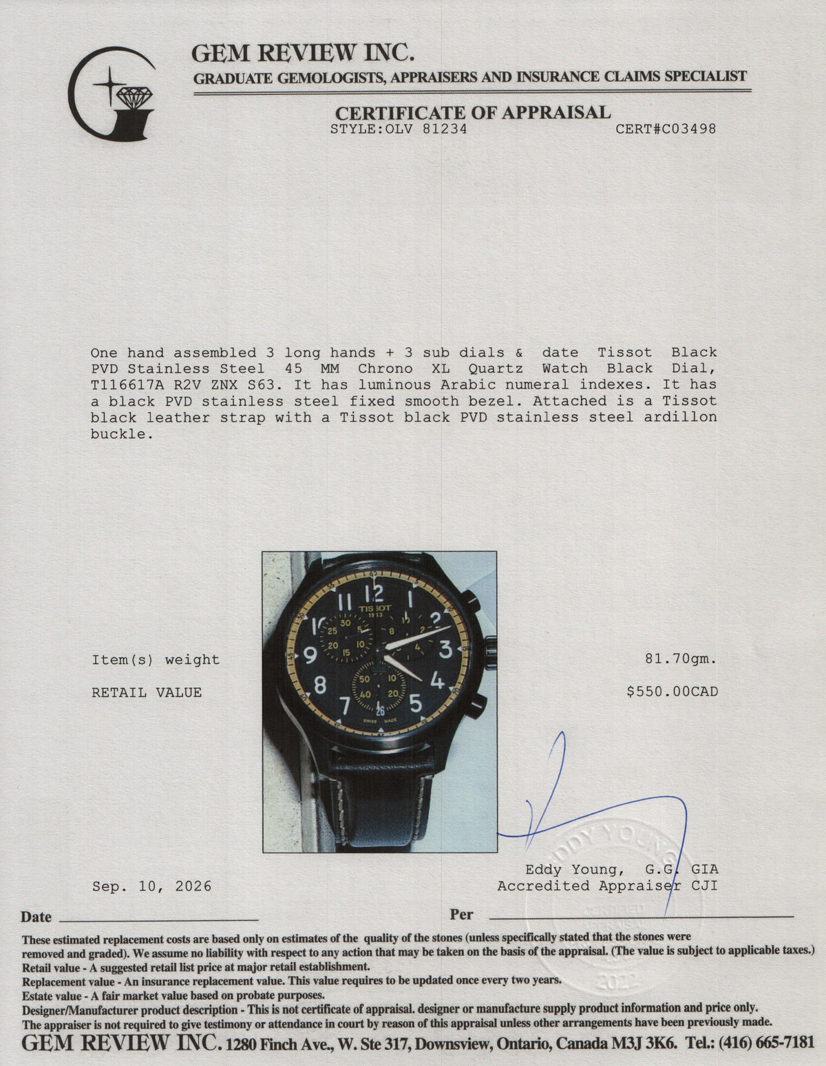 Tissot 2021 Black PVD Stainless Steel 45 MM Chrono XL Quartz Watch Black Dial w/ Box & Papers
