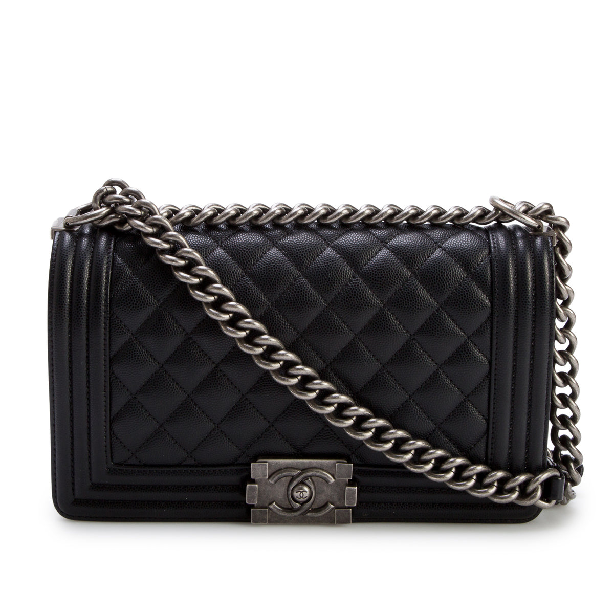 Chanel 2021 Black Quilted Caviar Medium Boy Flap Bag w/ Box & Receipt