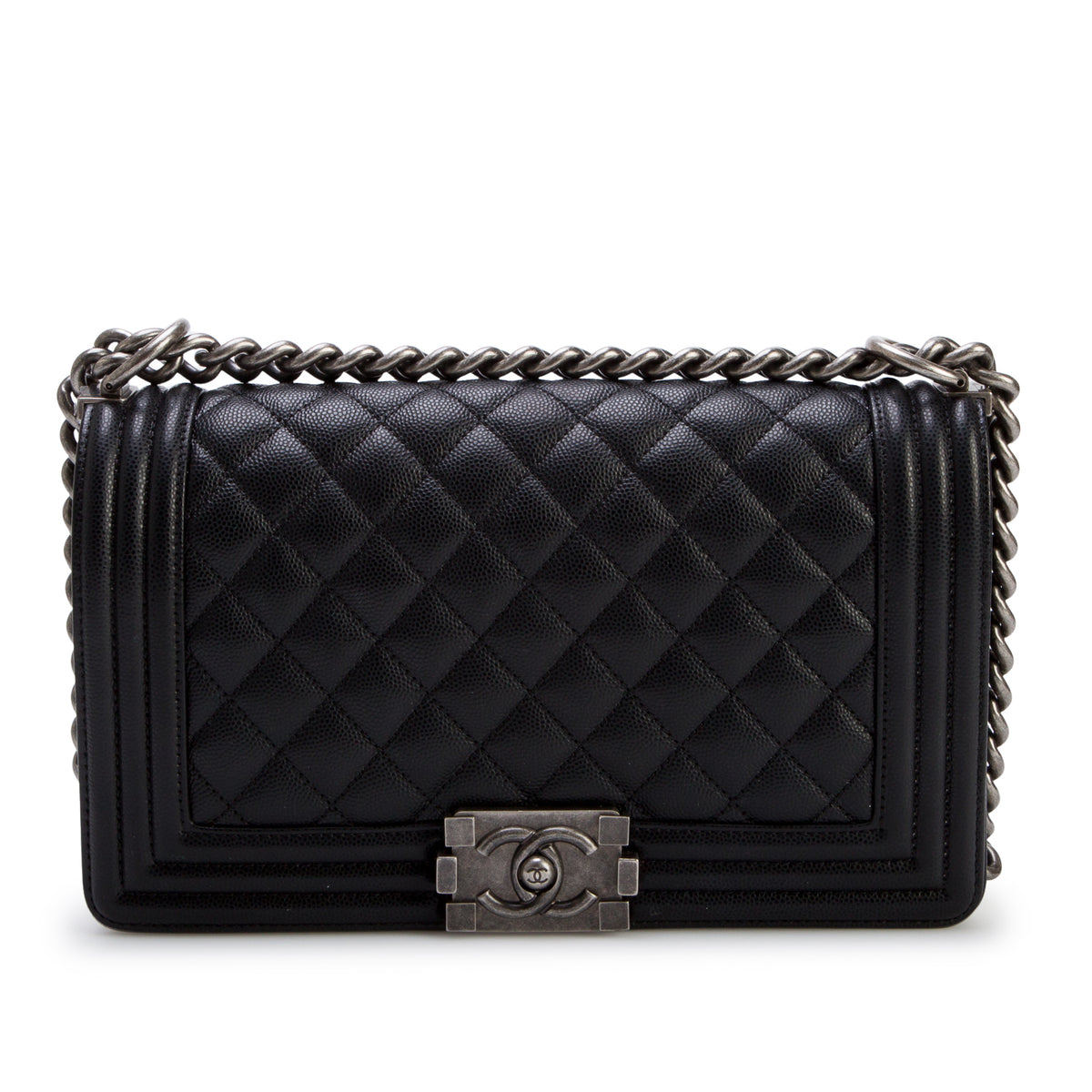 Chanel 2021 Black Quilted Caviar Medium Boy Flap Bag w/ Box & Receipt