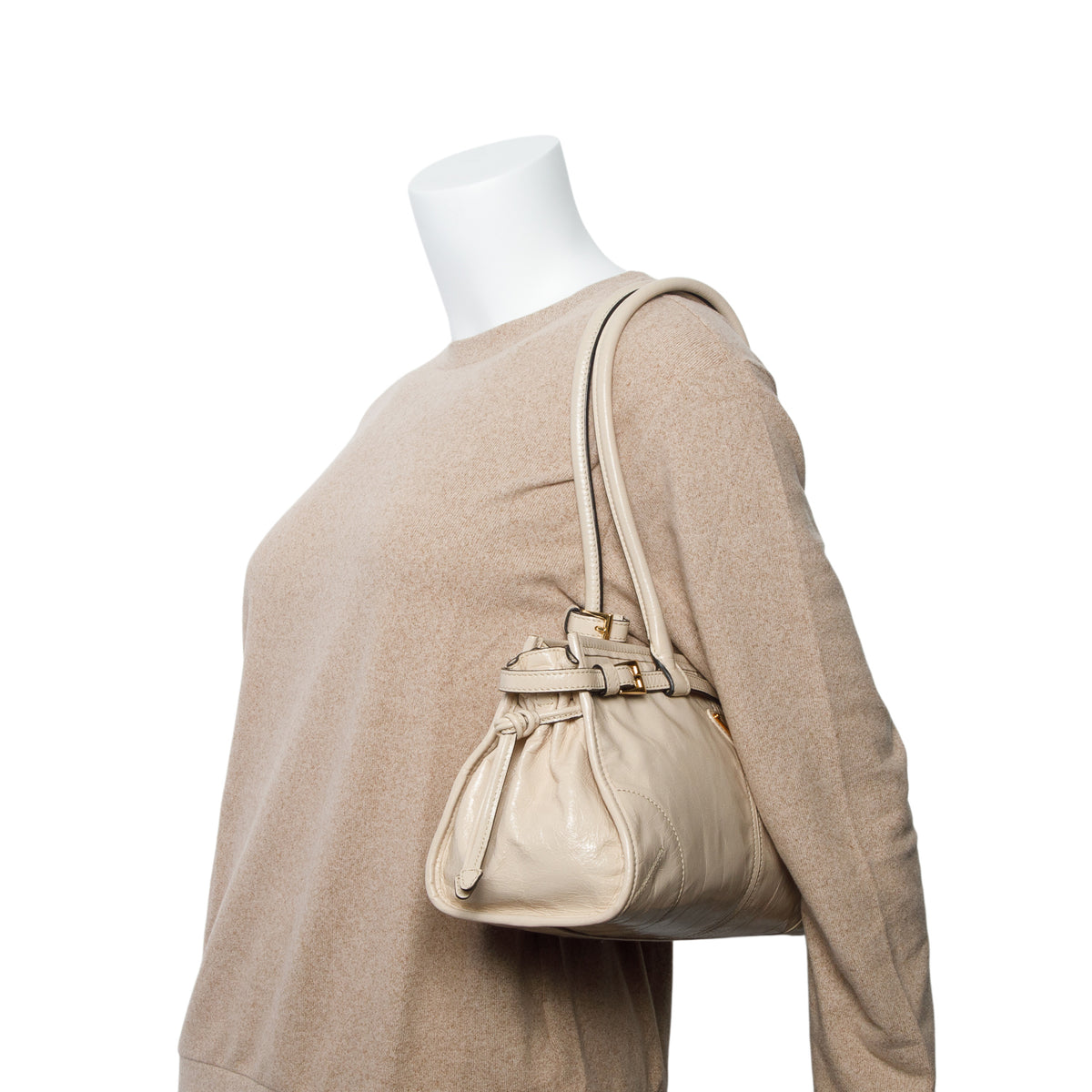 Prada Beige Shiny Nappa Medium Bonnie Shoulder Bag