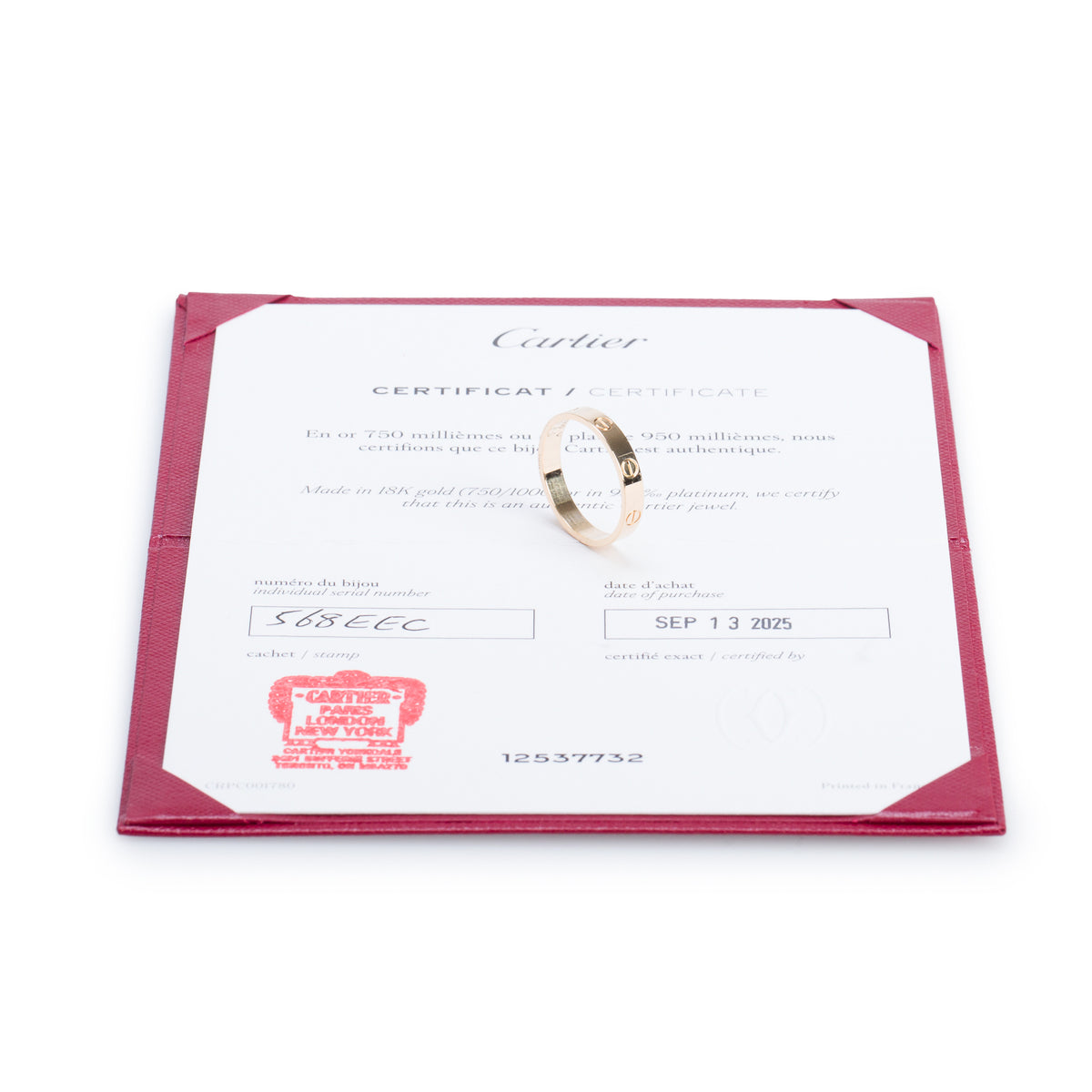 Cartier 2025 18k Yellow Gold 3.6 mm Love Wedding Band Ring, Small Model Size 59 8.75 w/ Receipt & Certificate