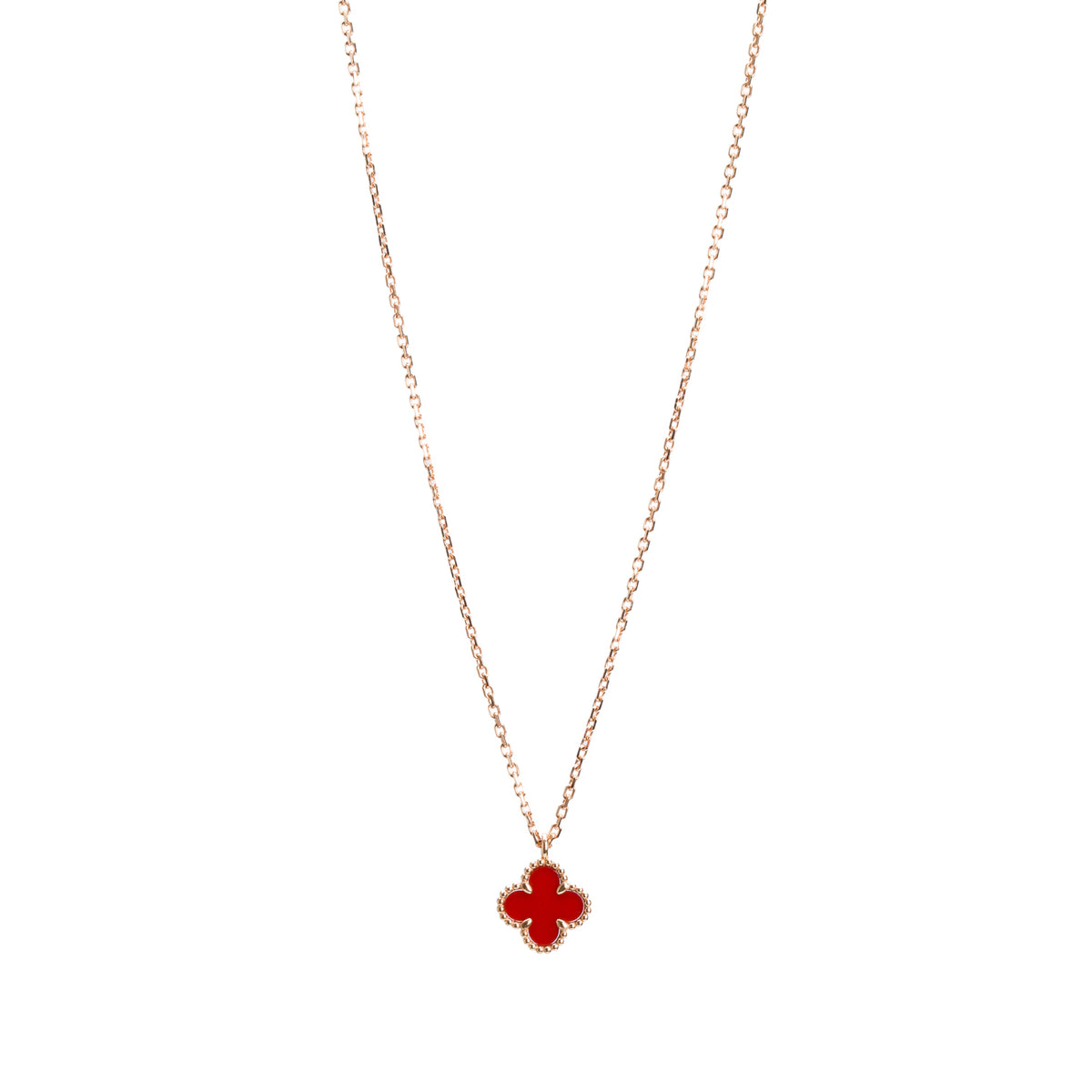 Van Cleef & Arpels 2026 18k Rose Gold Sweet Alhambra Carnelian Pendant Necklace w/ Certificate
