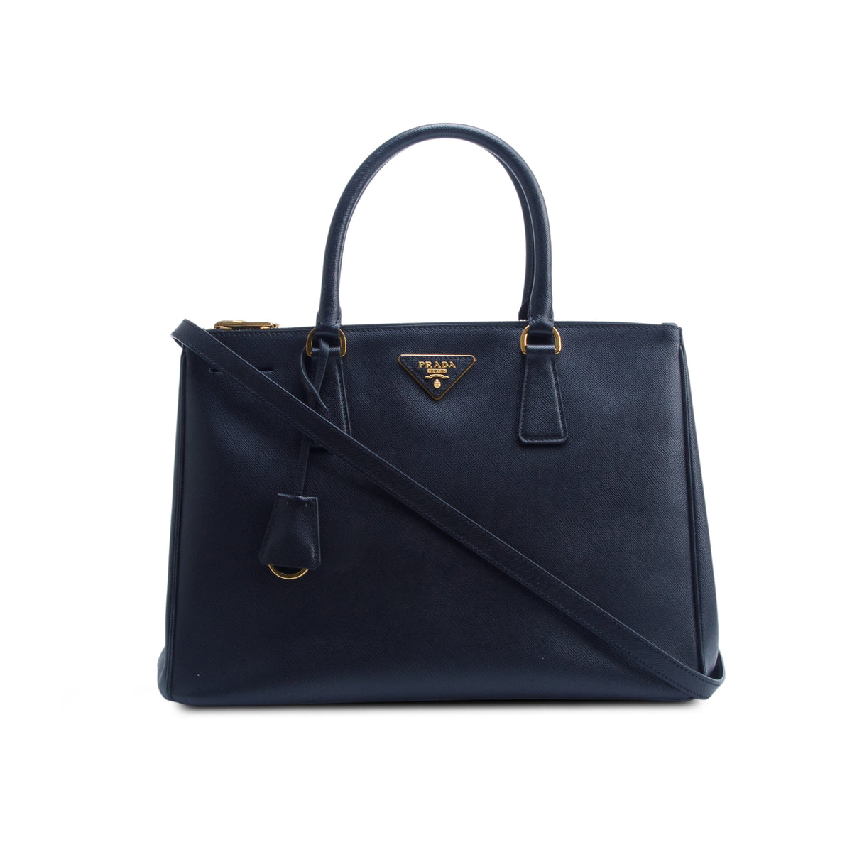 Prada Black Saffiano Lux Large Double Zip Galleria Tote w/ Strap