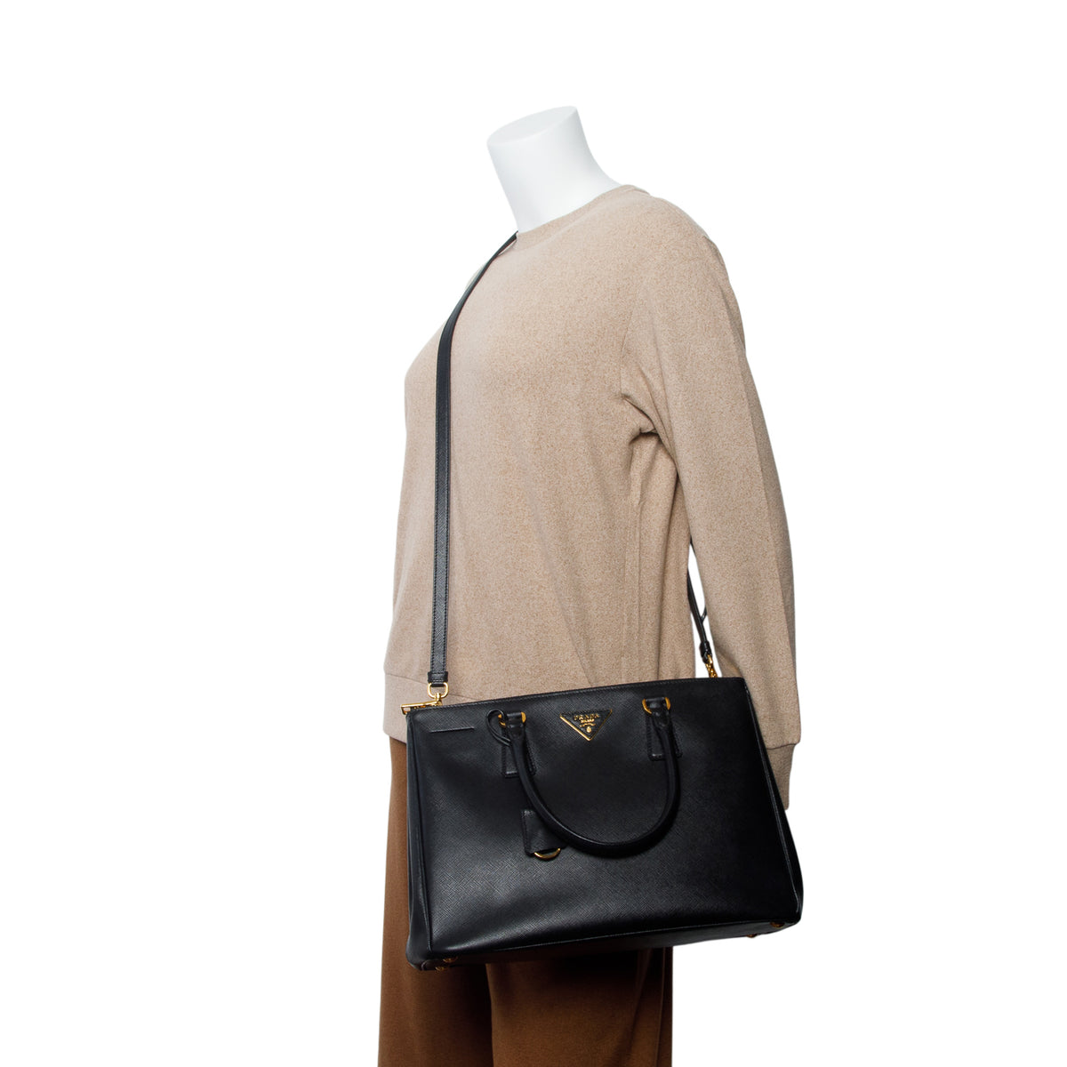 Prada Black Saffiano Lux Large Double Zip Galleria Tote w/ Strap