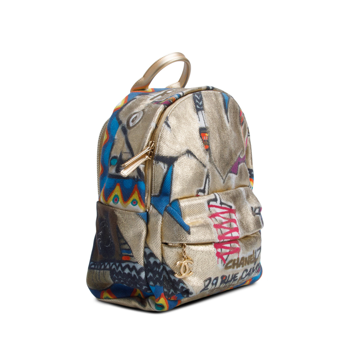 Chanel Gold Graffiti Printed Canvas Street Spirit Backpack w/ Authenticity Card & Receipt