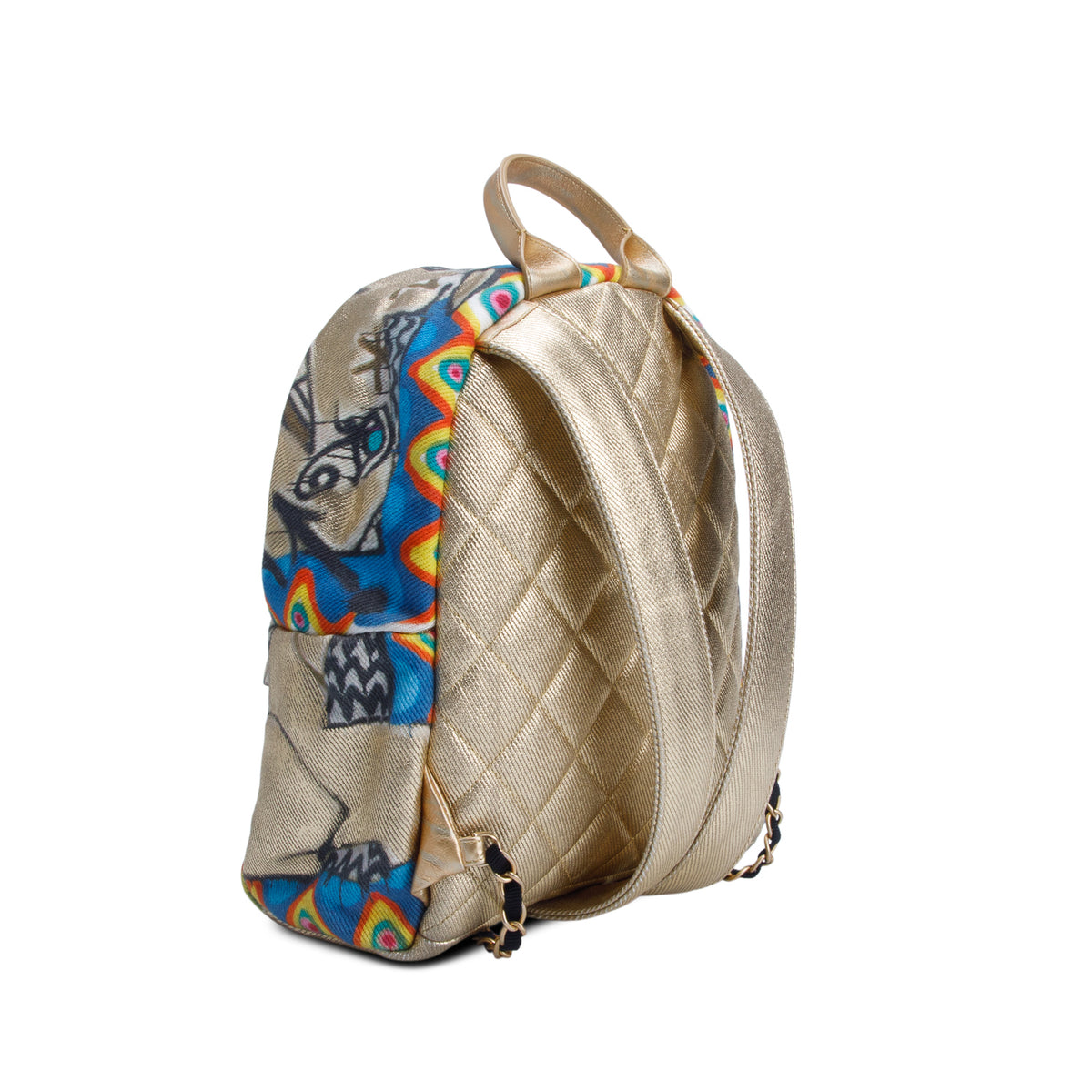 Chanel Gold Graffiti Printed Canvas Street Spirit Backpack w/ Authenticity Card & Receipt