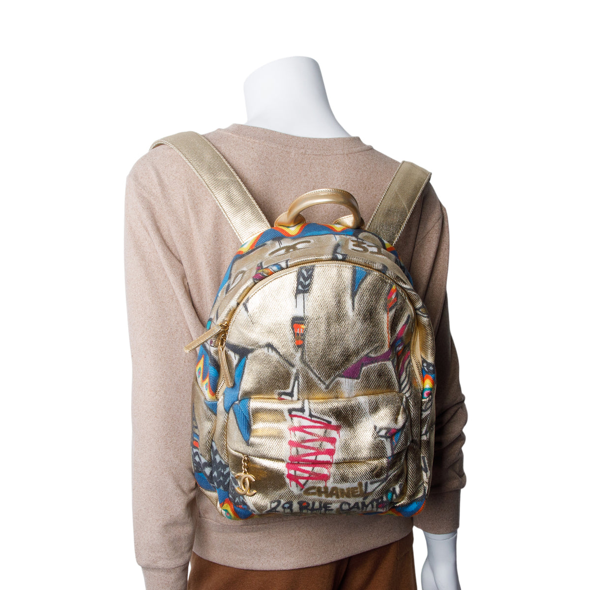 Chanel Gold Graffiti Printed Canvas Street Spirit Backpack w/ Authenticity Card & Receipt