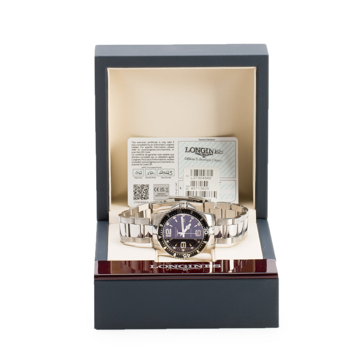 Longines 2023 Stainless Steel HydroConquest 39 MM Automatic Watch Black Dial w/ Box & Papers