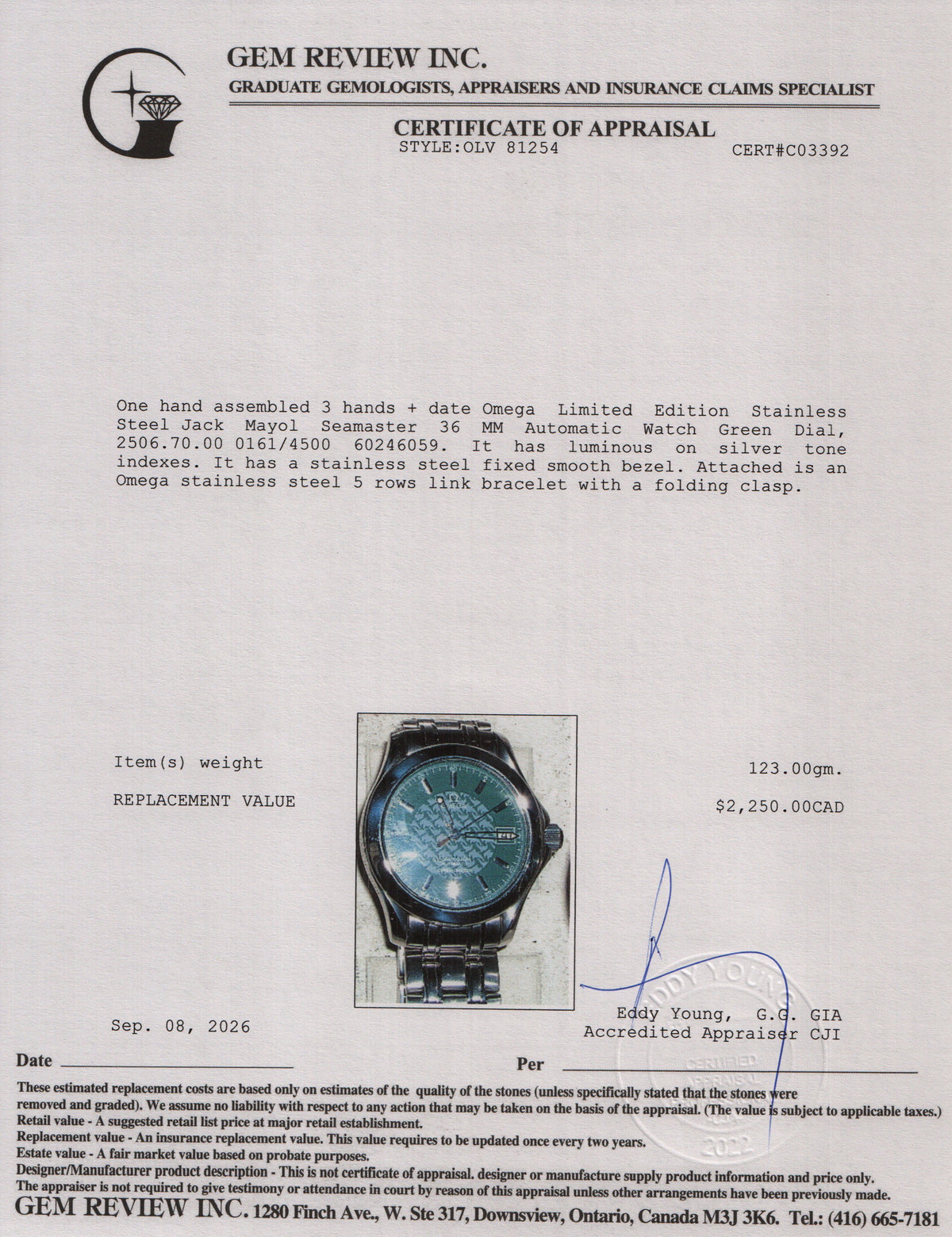 Omega Limited Edition Stainless Steel Jack Mayol Seamaster 36 MM Automatic Watch Green Dial
