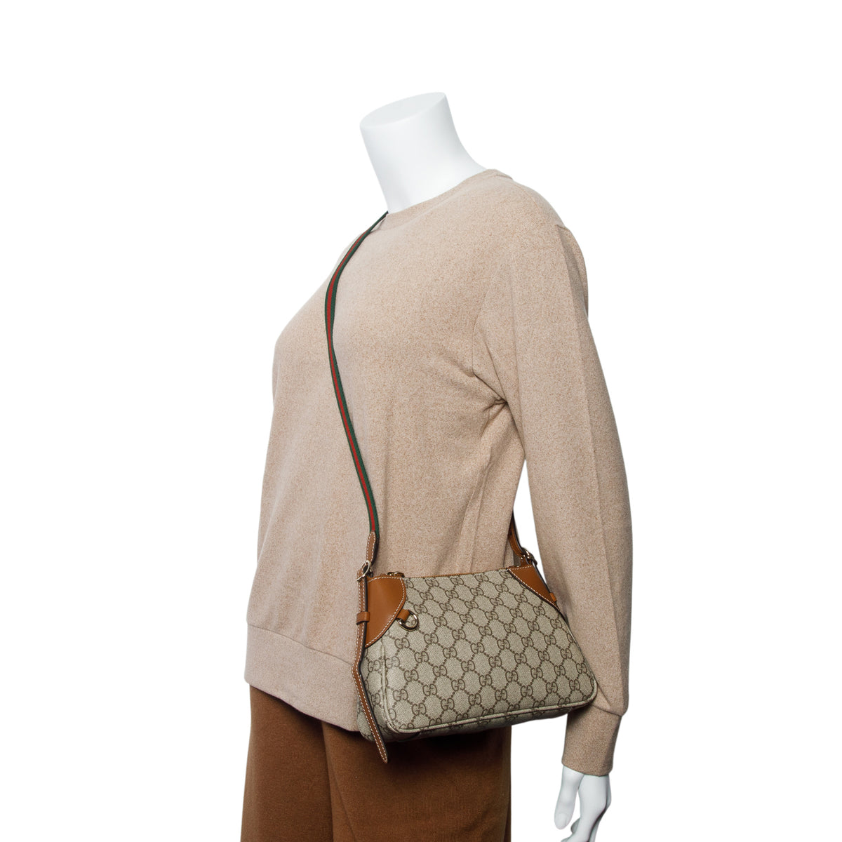 Gucci GG Supreme Monogram Textured Calfskin Small Emblem Shoulder Bag w/ Box & Straps