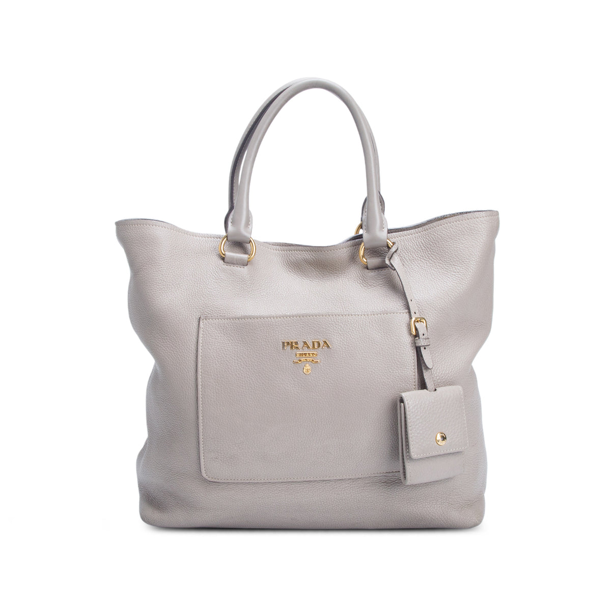 Prada Taupe Vitello Daino Leather Pocket Zip Tote w/ Strap