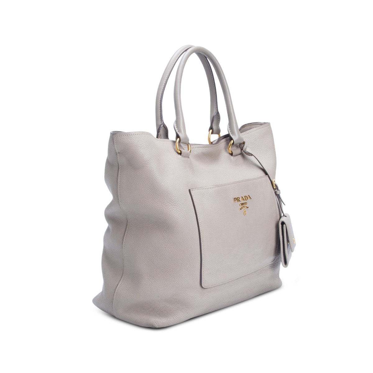 Prada Taupe Vitello Daino Leather Pocket Zip Tote w/ Strap