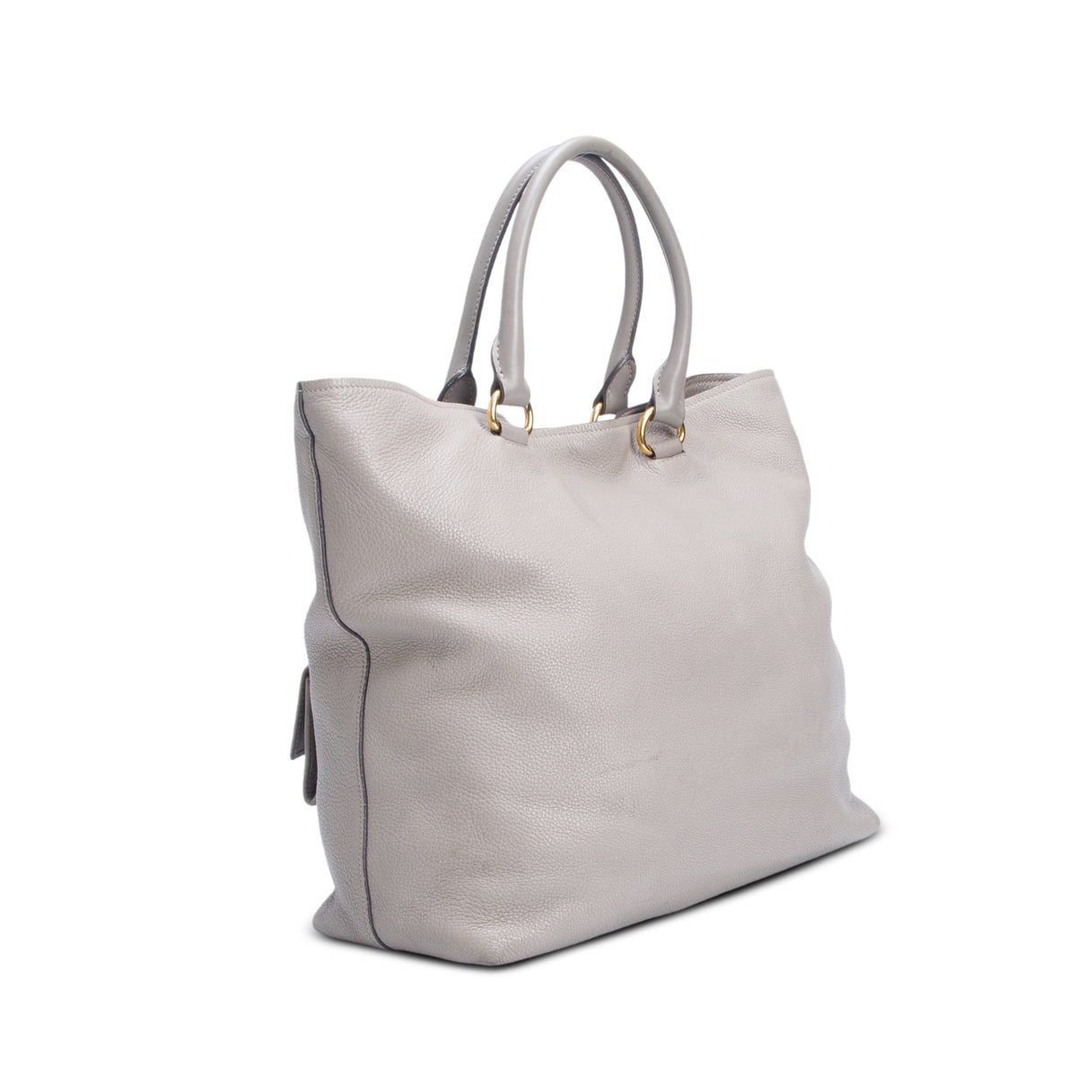 Prada Taupe Vitello Daino Leather Pocket Zip Tote w/ Strap
