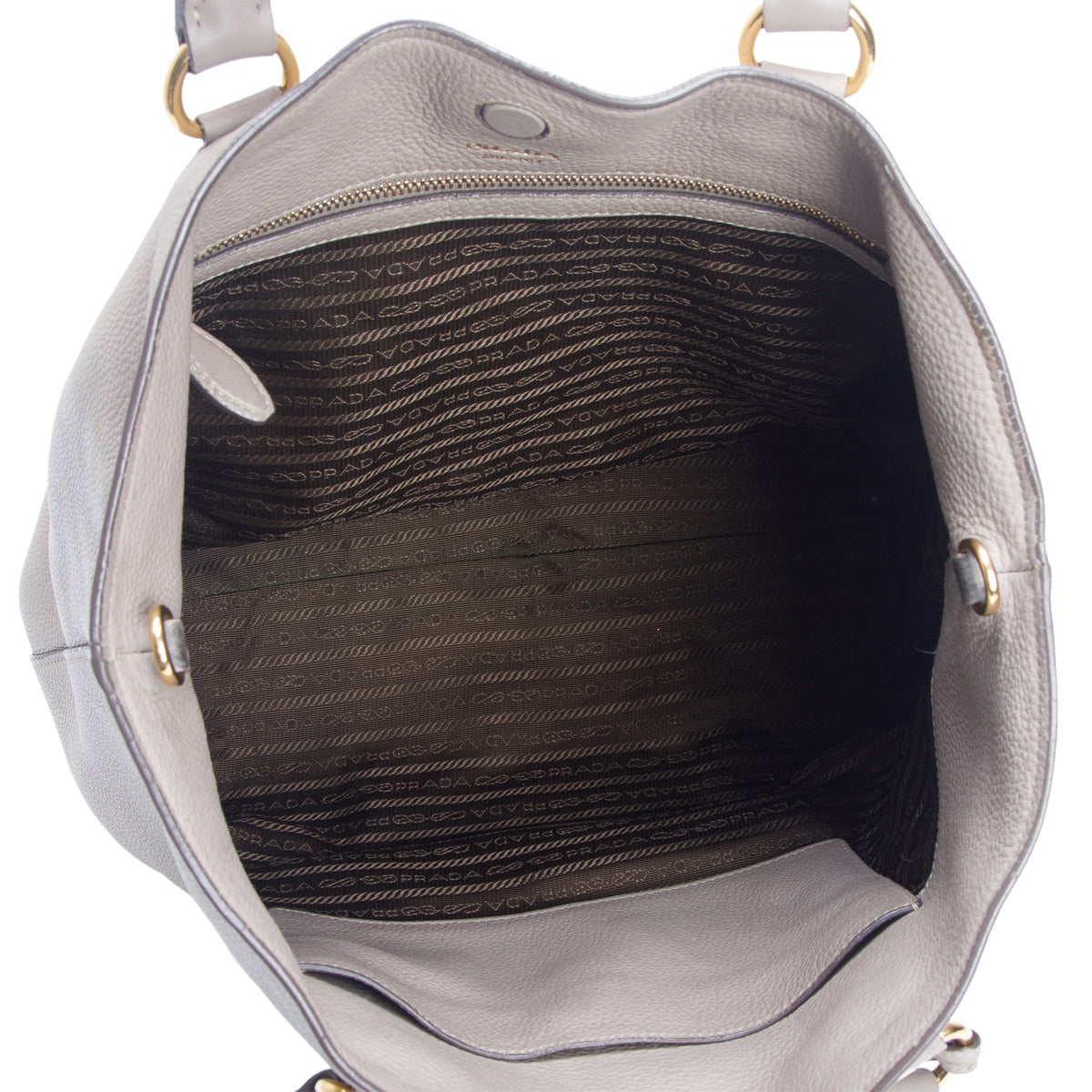 Prada Taupe Vitello Daino Leather Pocket Zip Tote w/ Strap