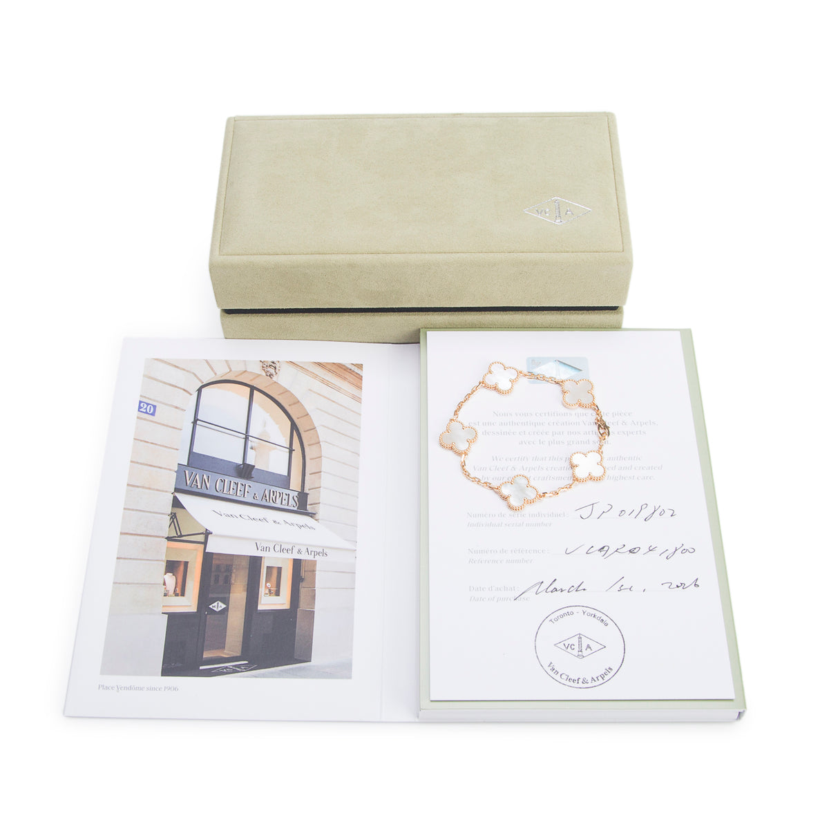 Van Cleef & Arpels 2026 18k Yellow Gold Vintage Alhambra 5 Motif Mother of Pearl Bracelet w/ Box & Certificate