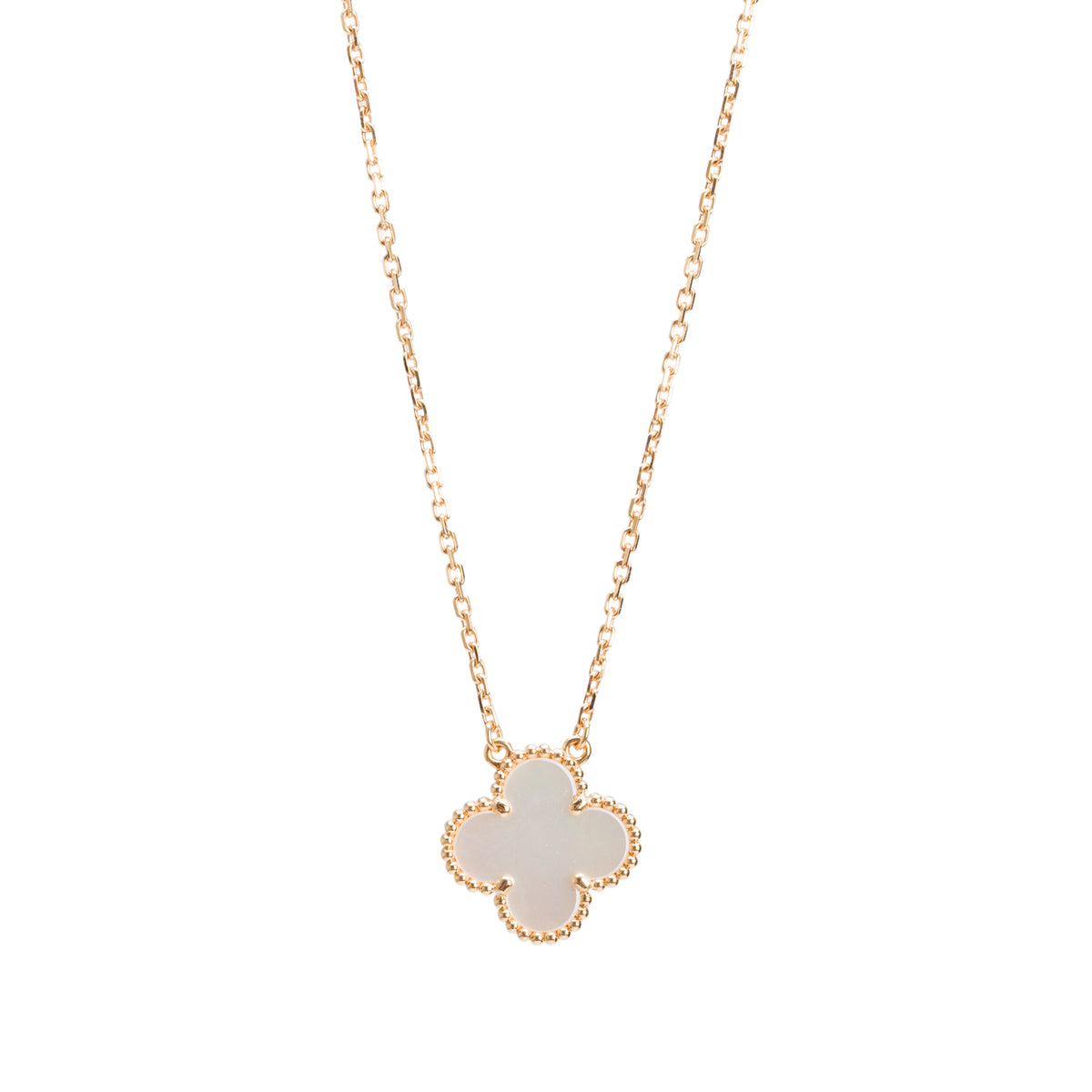 Van Cleef & Arpels 2025 18k Yellow Gold Vintage Alhambra Mother of Pearl Pendant Necklace w/ Box, Receipt & Certificate