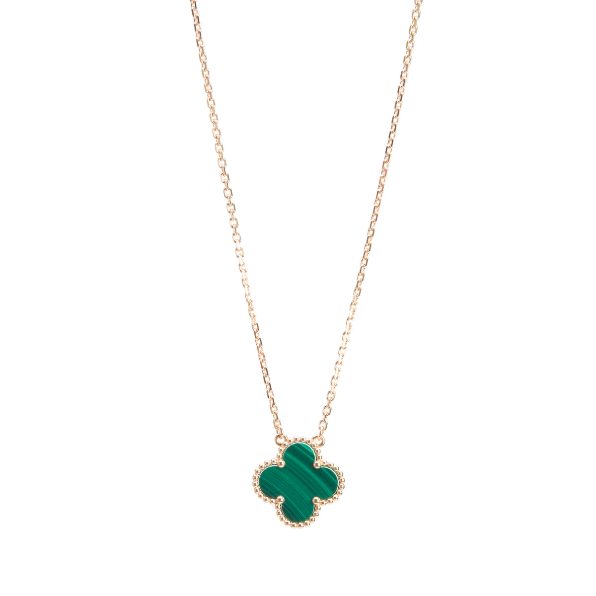 Van Cleef & Arpels 2021 18k Yellow Gold Vintage Alhambra Malachite Pendant Necklace w/ Box & Certificate