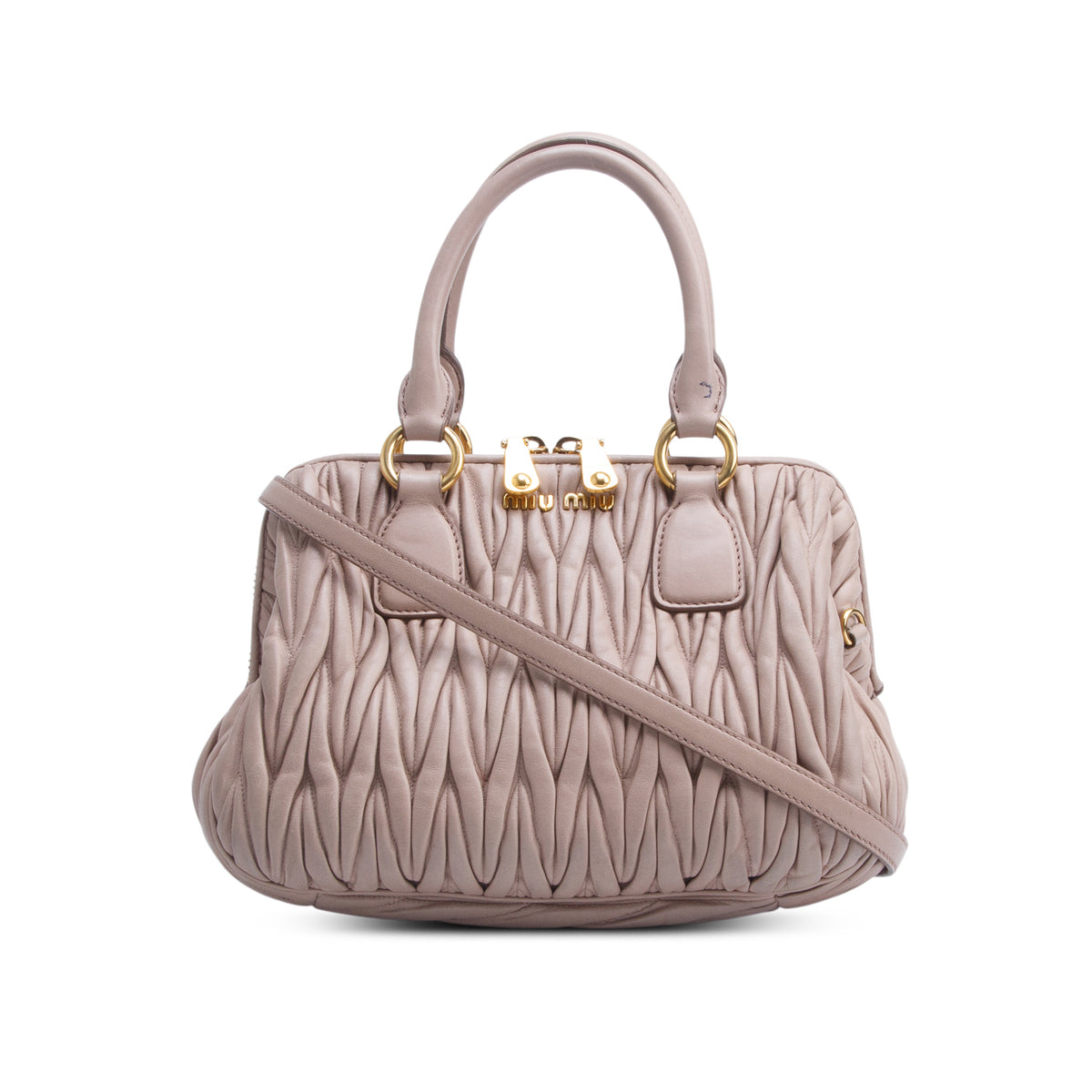 Miu Miu Pink Nappa Matelasse Top Handle Bowler Bag w/ Authenticity Card & Strap