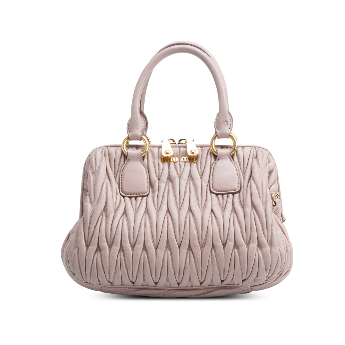 Miu Miu Pink Nappa Matelasse Top Handle Bowler Bag w/ Authenticity Card & Strap
