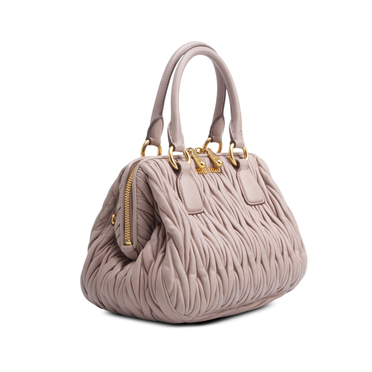 Miu Miu Pink Nappa Matelasse Top Handle Bowler Bag w/ Authenticity Card & Strap