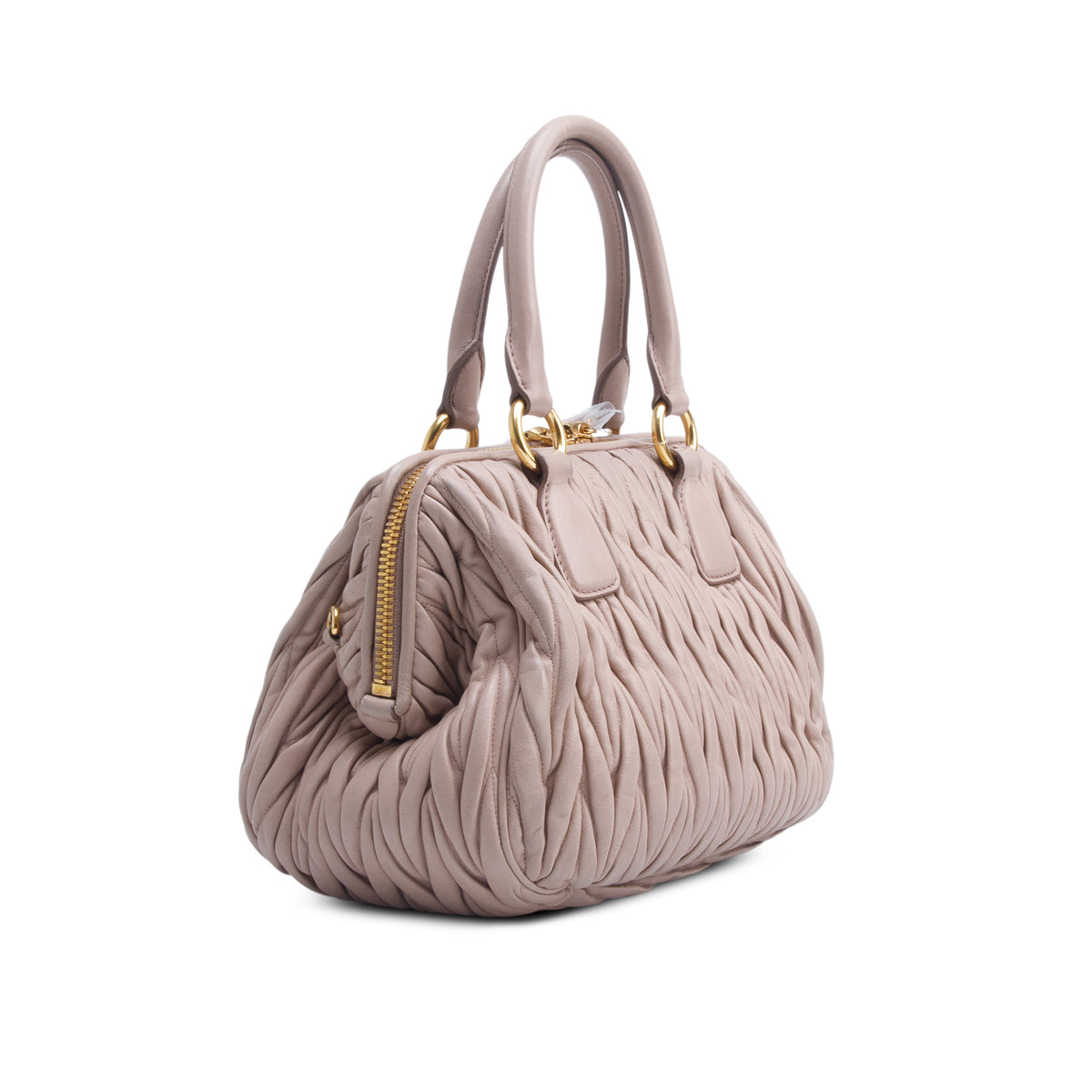 Miu Miu Pink Nappa Matelasse Top Handle Bowler Bag w/ Authenticity Card & Strap