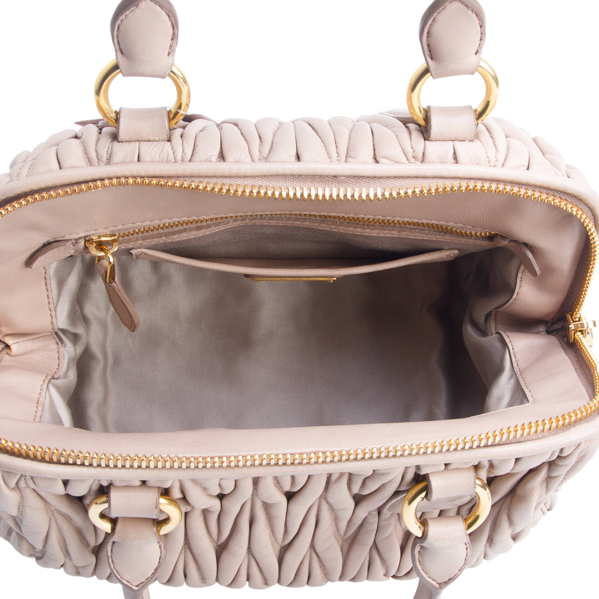 Miu Miu Pink Nappa Matelasse Top Handle Bowler Bag w/ Authenticity Card & Strap