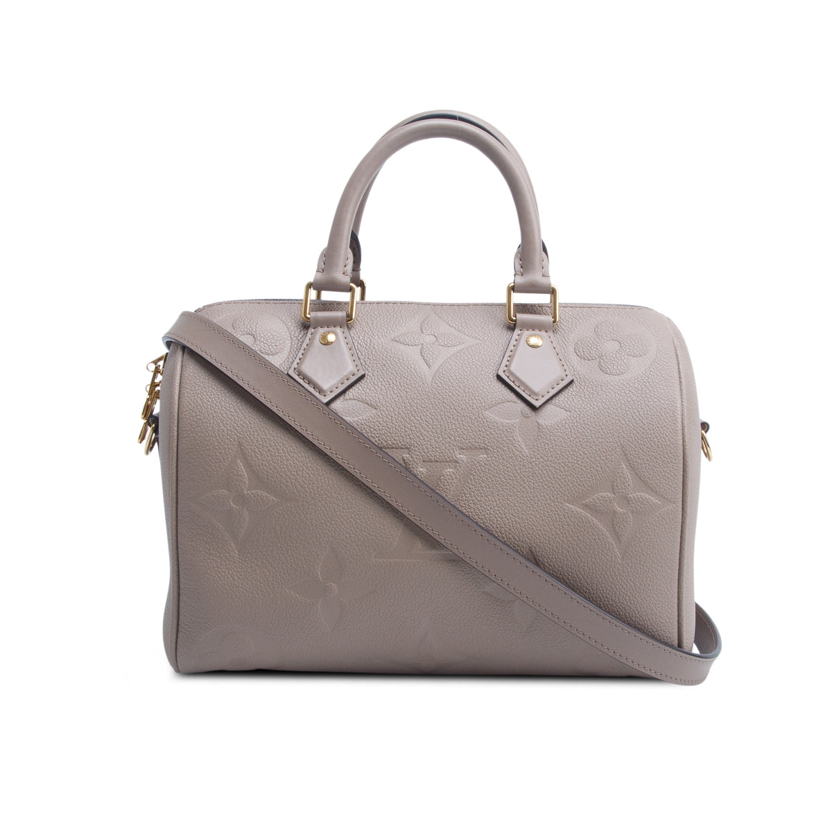 Louis Vuitton Turtledove Monogram Empreinte Leather Speedy Bandouliere 25 w/ Strap