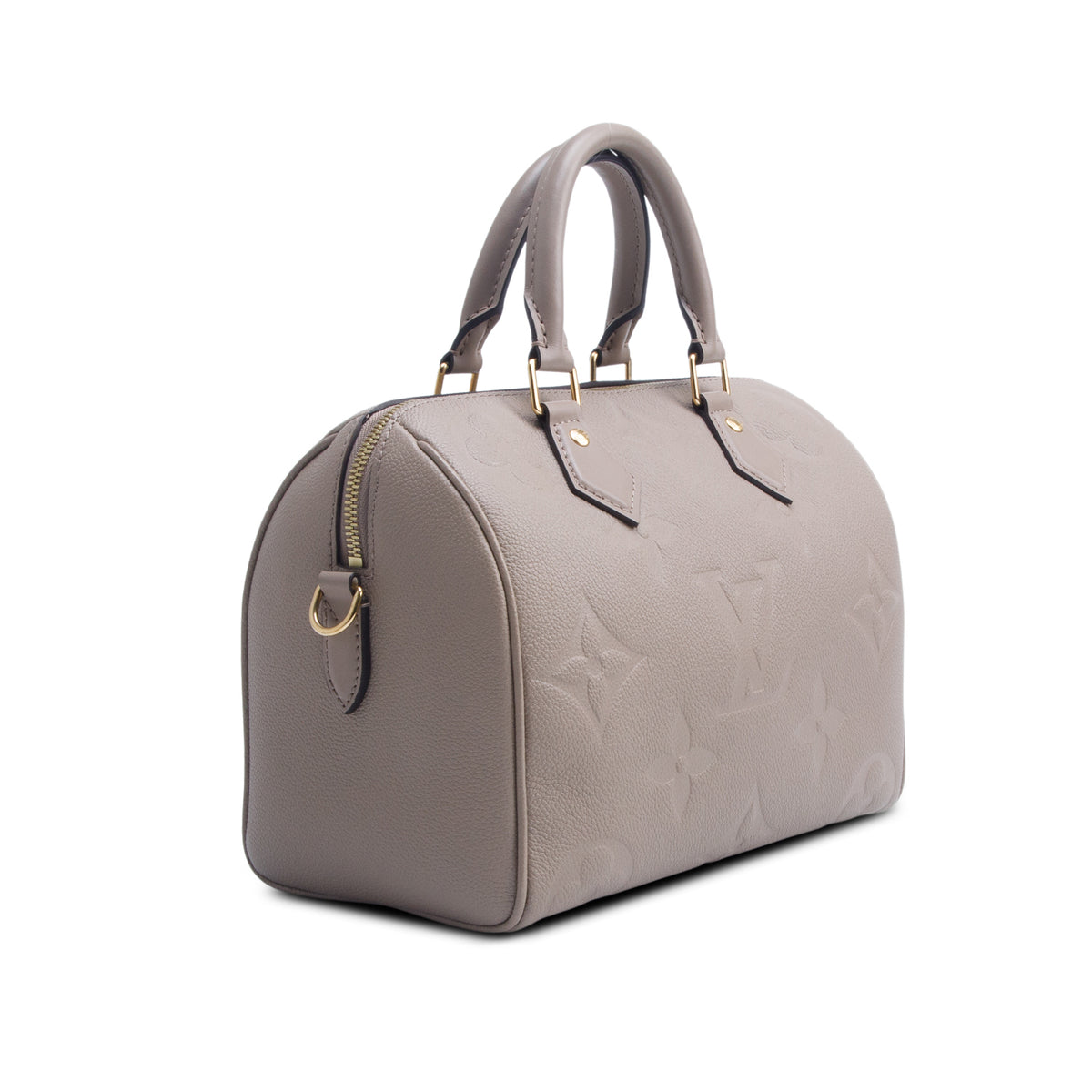 Louis Vuitton Turtledove Monogram Empreinte Leather Speedy Bandouliere 25 w/ Strap