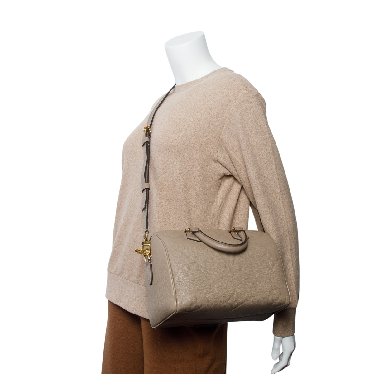 Louis Vuitton Turtledove Monogram Empreinte Leather Speedy Bandouliere 25 w/ Strap