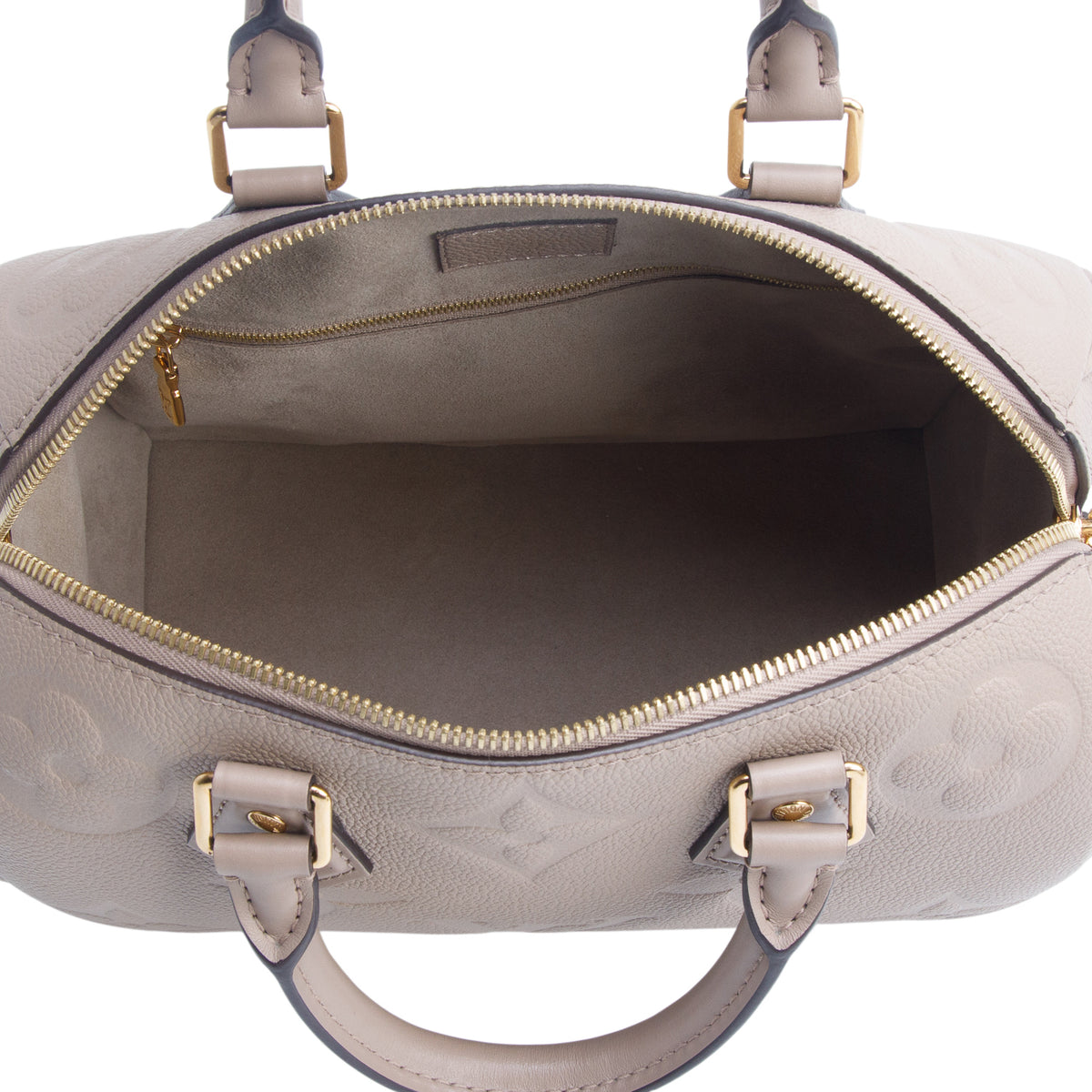 Louis Vuitton Turtledove Monogram Empreinte Leather Speedy Bandouliere 25 w/ Strap