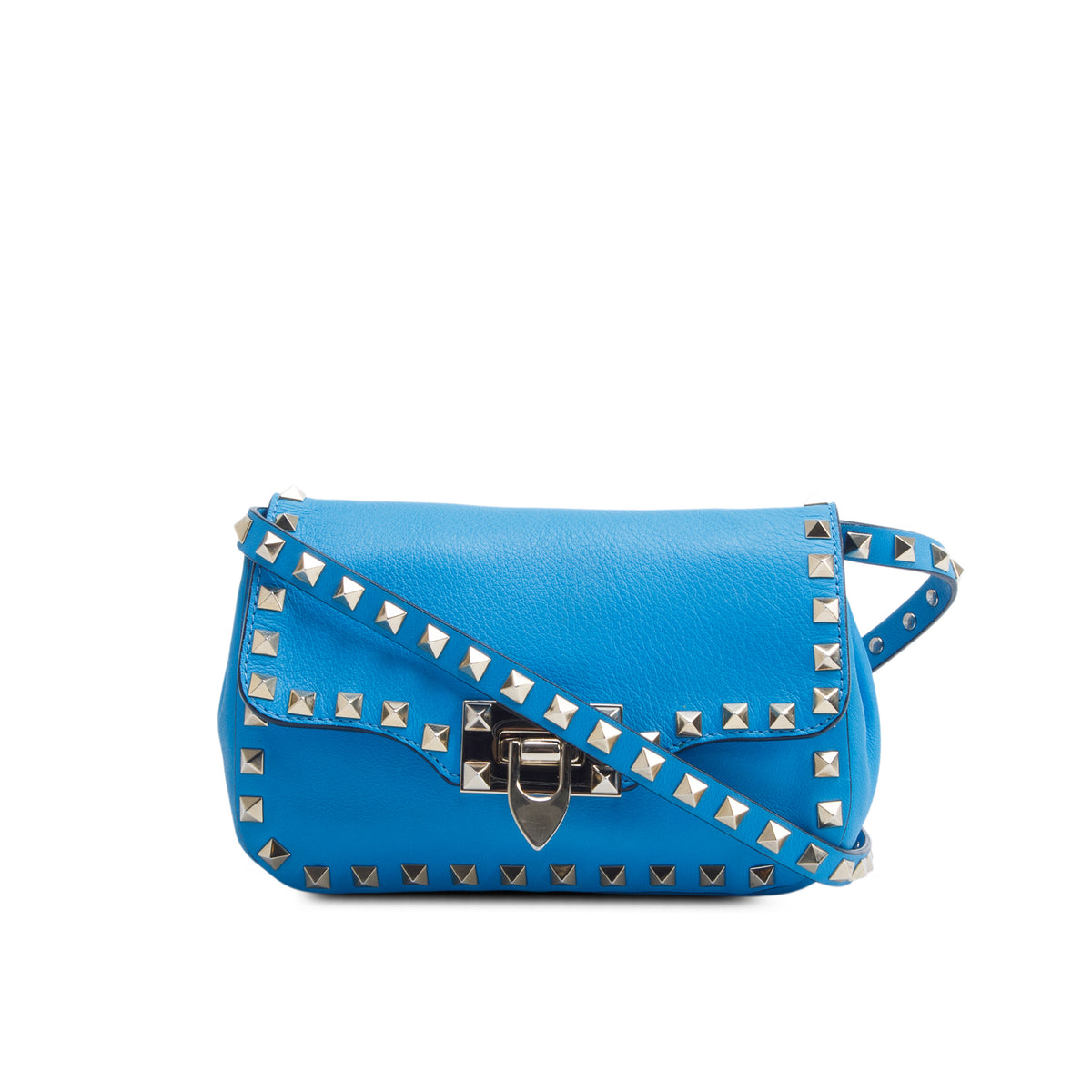 Valentino Blue Vitello Small Rockstud Flip Lock Crossbody Bag