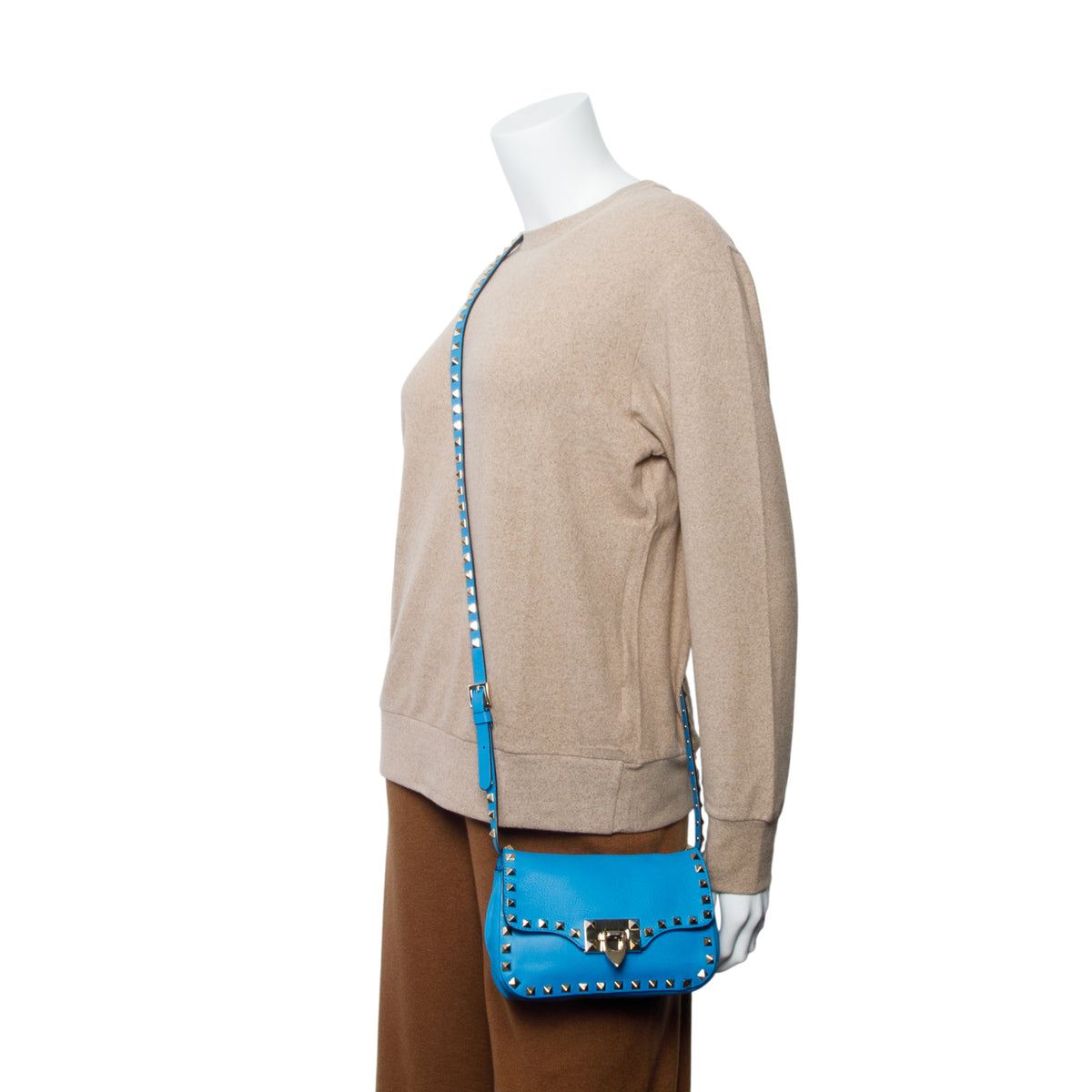 Valentino Blue Vitello Small Rockstud Flip Lock Crossbody Bag