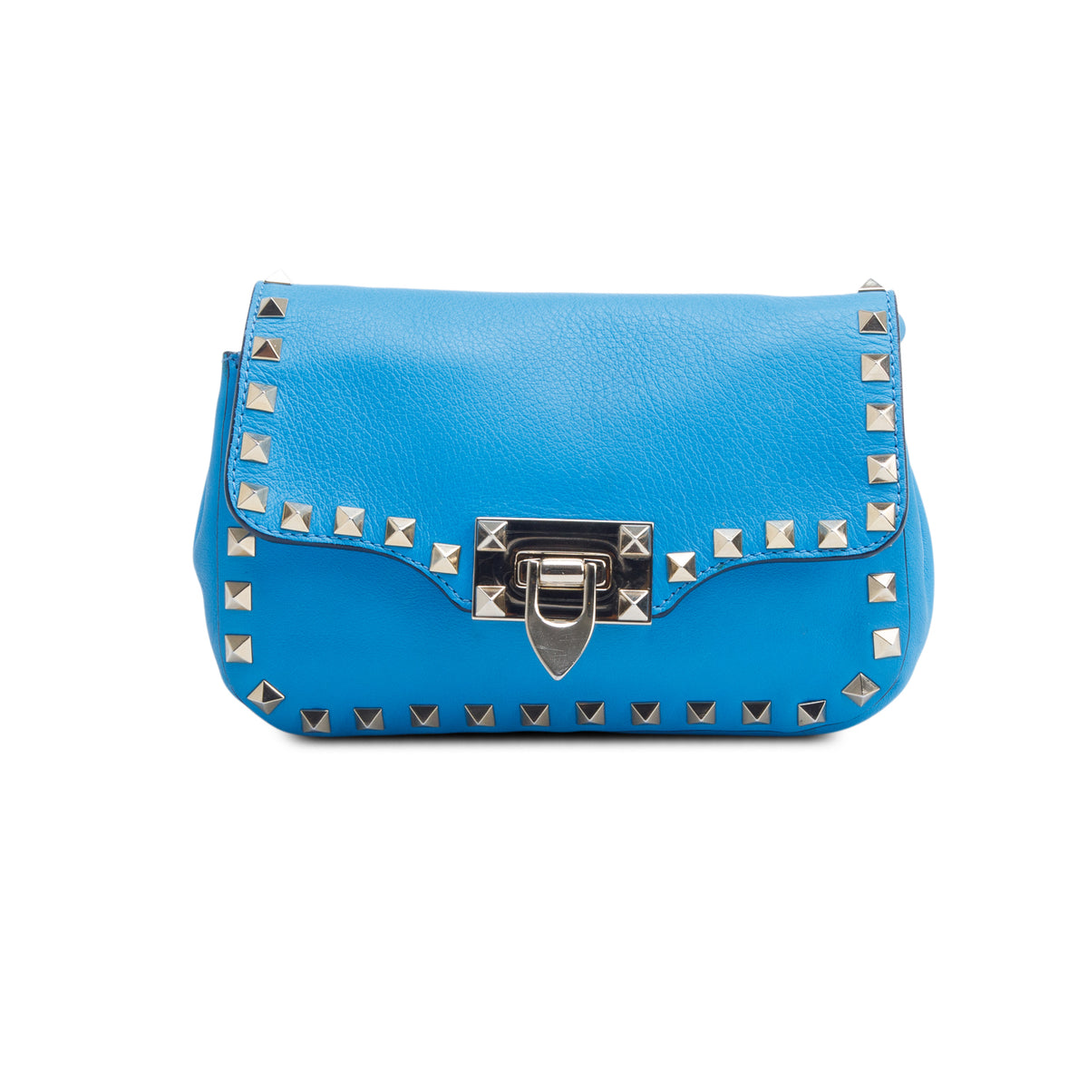Valentino Blue Vitello Small Rockstud Flip Lock Crossbody Bag