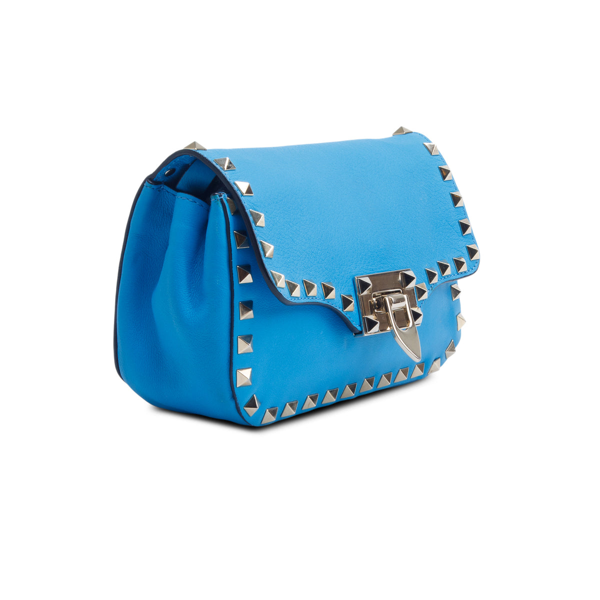 Valentino Blue Vitello Small Rockstud Flip Lock Crossbody Bag