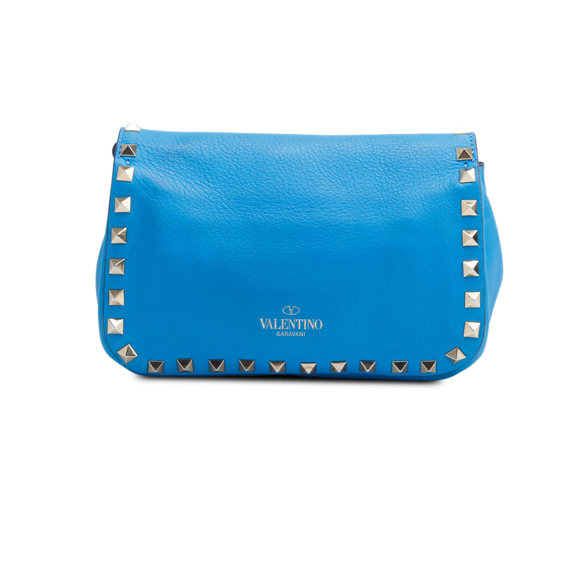 Valentino Blue Vitello Small Rockstud Flip Lock Crossbody Bag