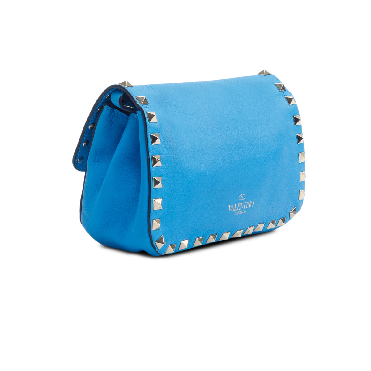 Valentino Blue Vitello Small Rockstud Flip Lock Crossbody Bag