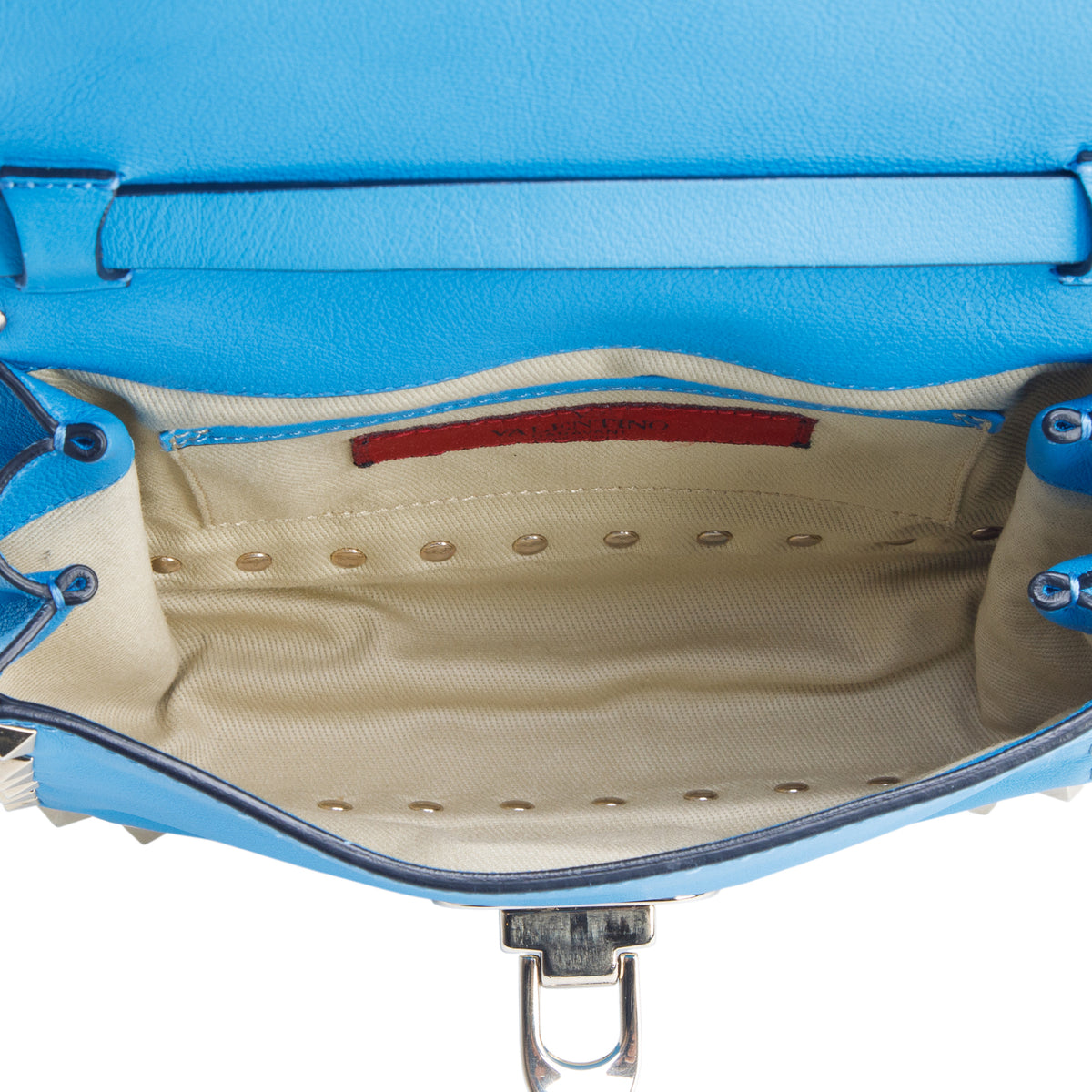 Valentino Blue Vitello Small Rockstud Flip Lock Crossbody Bag