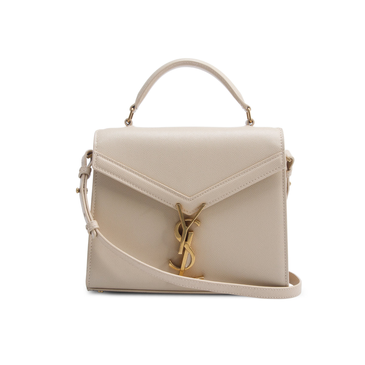 Saint Laurent 2020 Beige Grain de Poudre Mini Classic Monogram Cassandra Top Handle w/ Strap