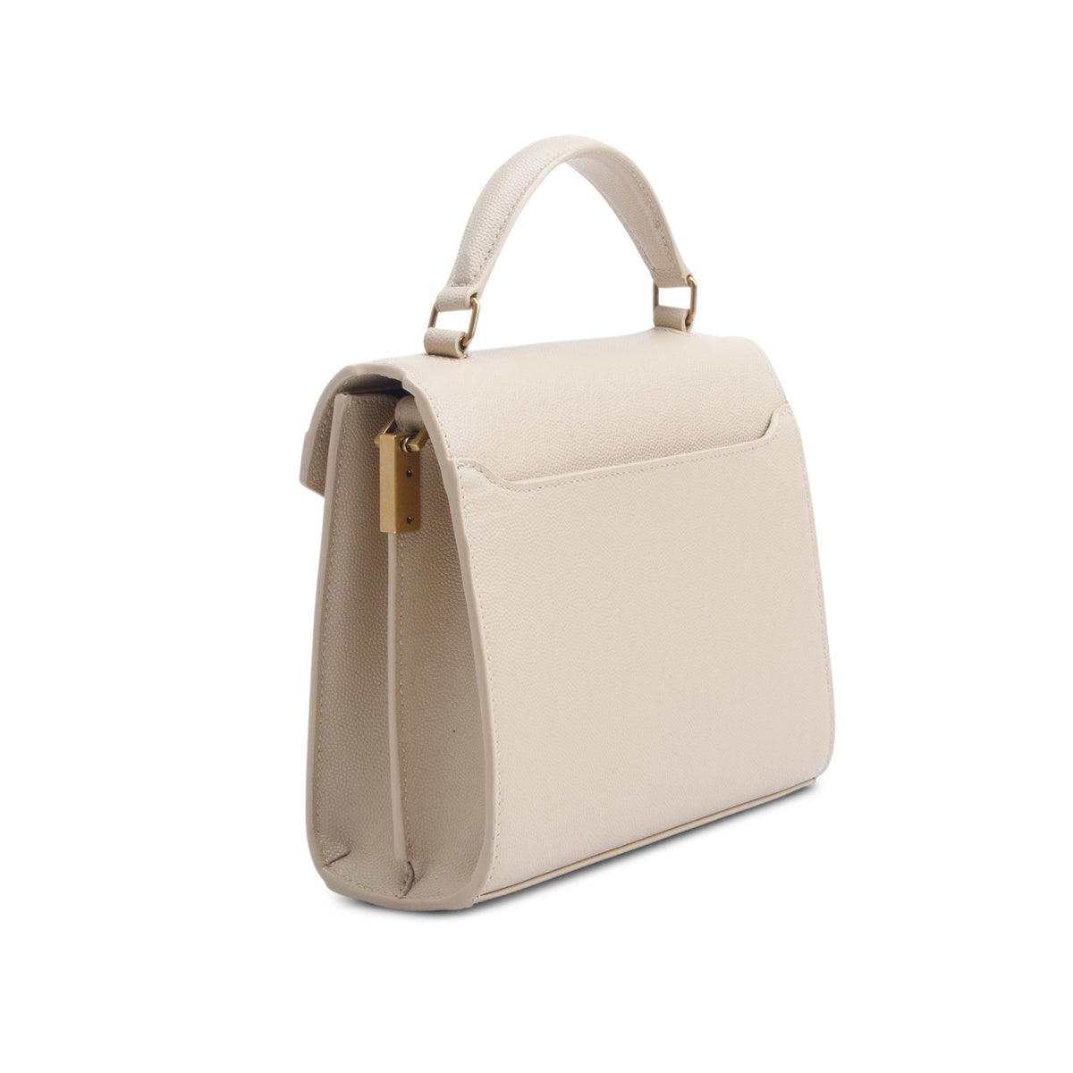 Saint Laurent 2020 Beige Grain de Poudre Mini Classic Monogram Cassandra Top Handle w/ Strap