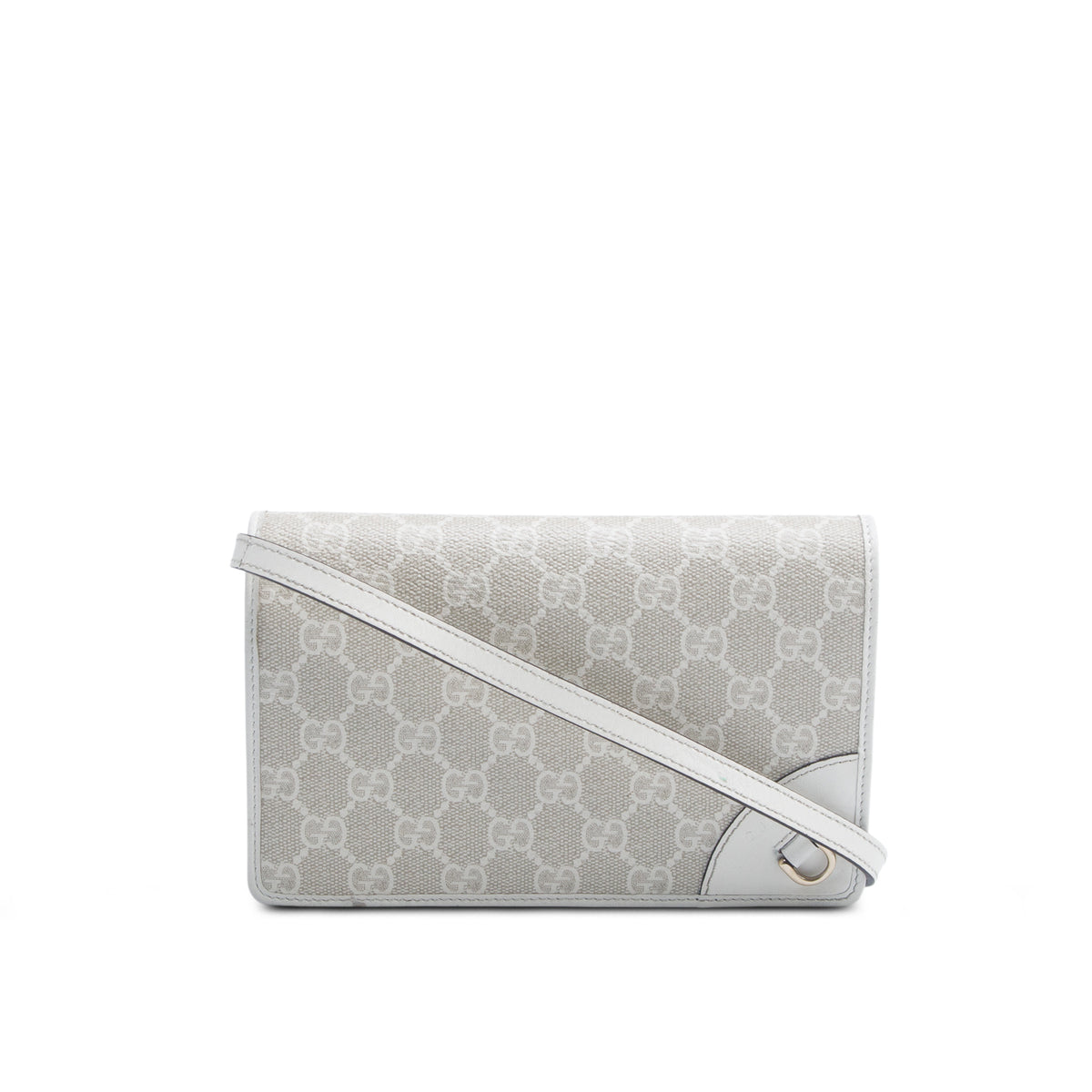 Gucci White GG Emblem Monogram Wallet w/ Strap