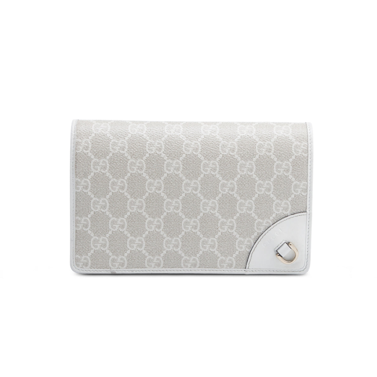 Gucci White GG Emblem Monogram Wallet w/ Strap