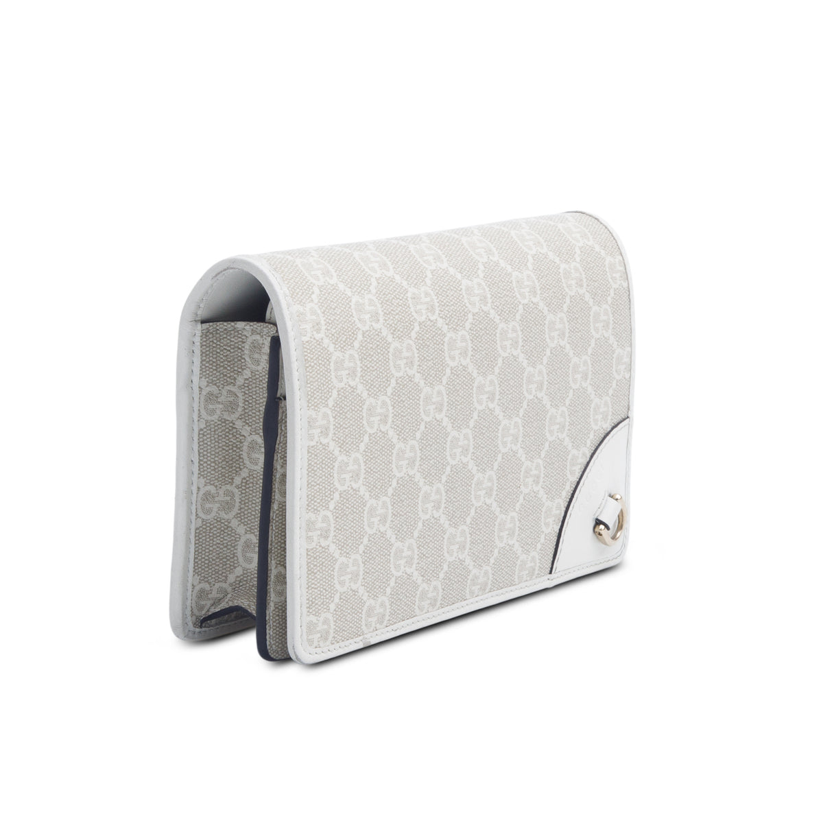 Gucci White GG Emblem Monogram Wallet w/ Strap