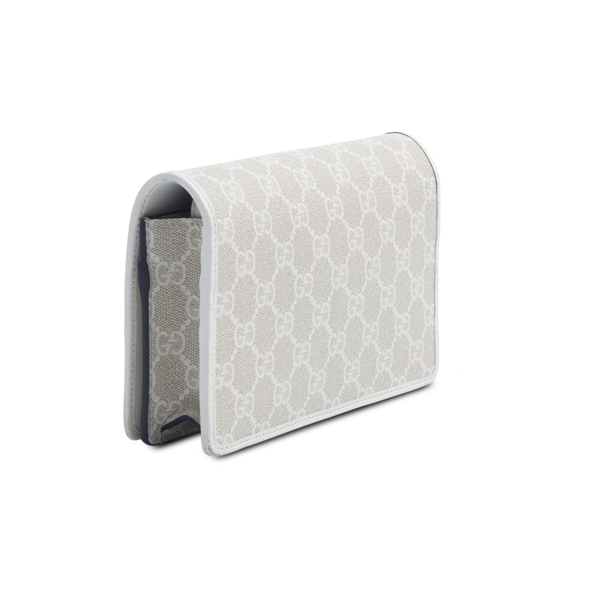 Gucci White GG Emblem Monogram Wallet w/ Strap