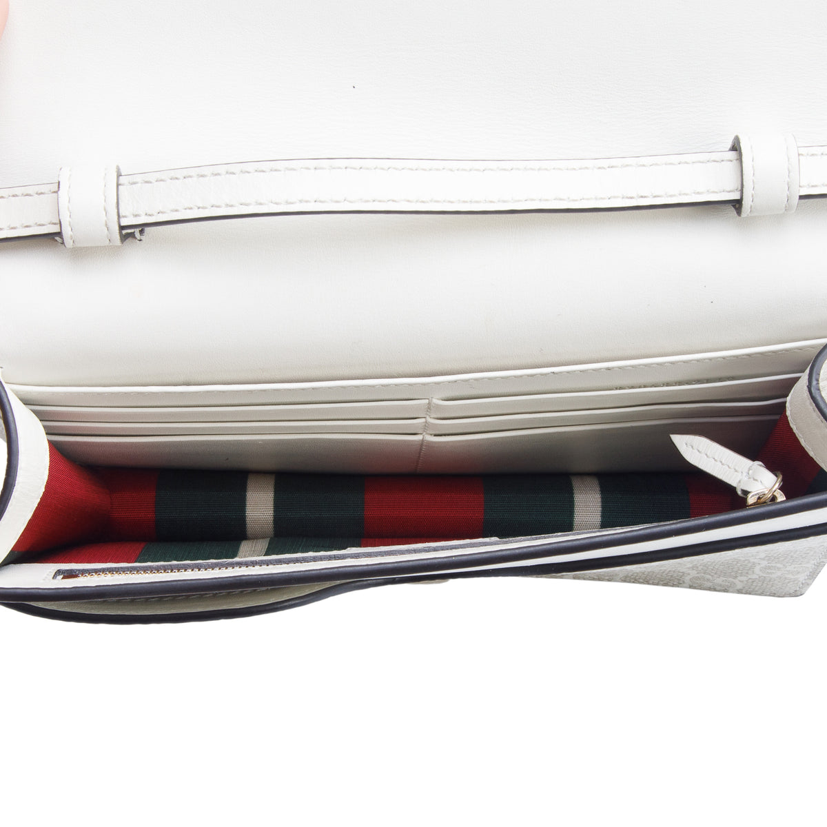 Gucci White GG Emblem Monogram Wallet w/ Strap