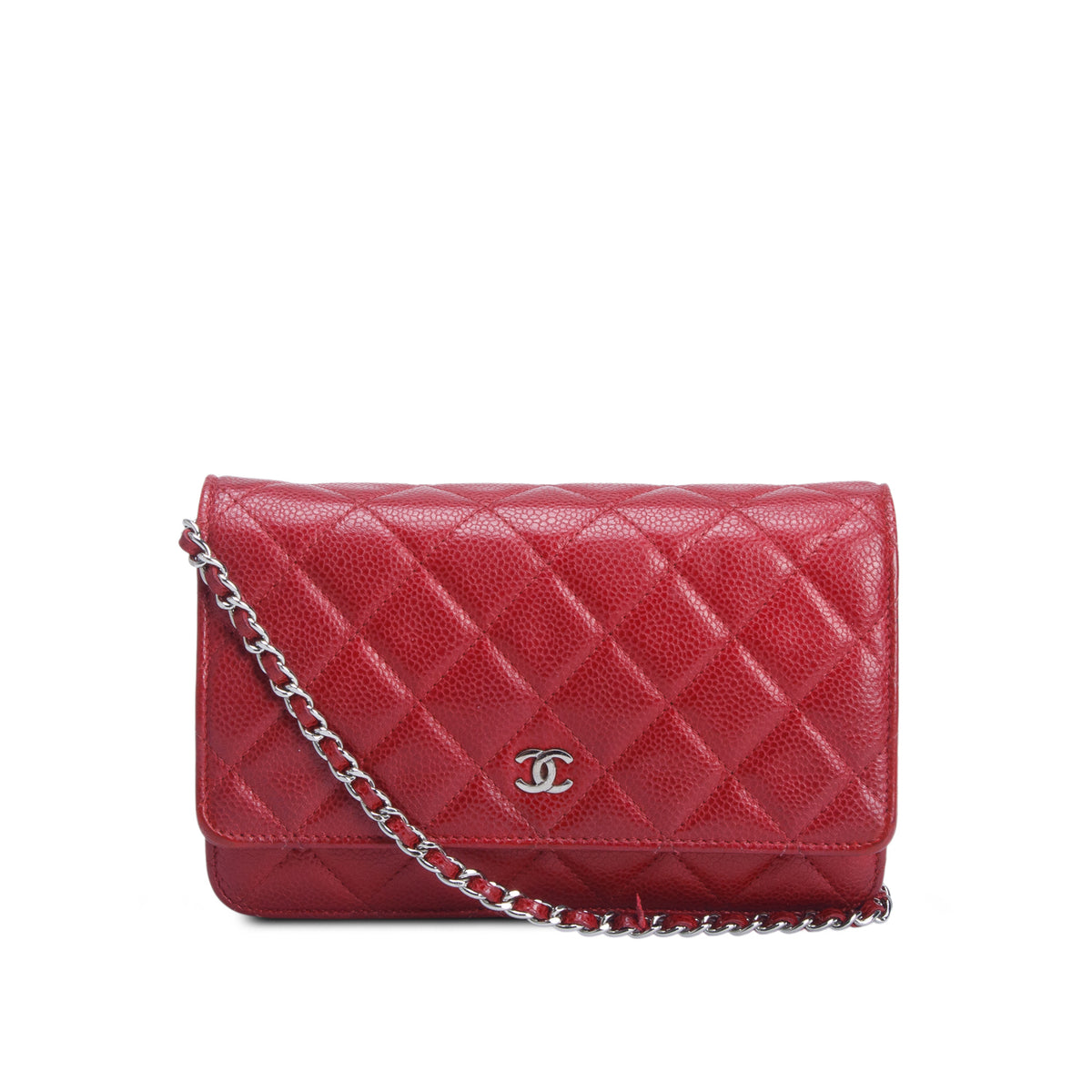 Chanel Red Quilted Caviar Classic Wallet on Chain