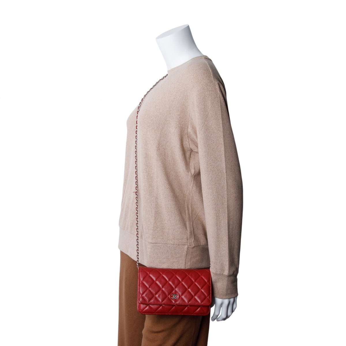 Chanel Red Quilted Caviar Classic Wallet on Chain