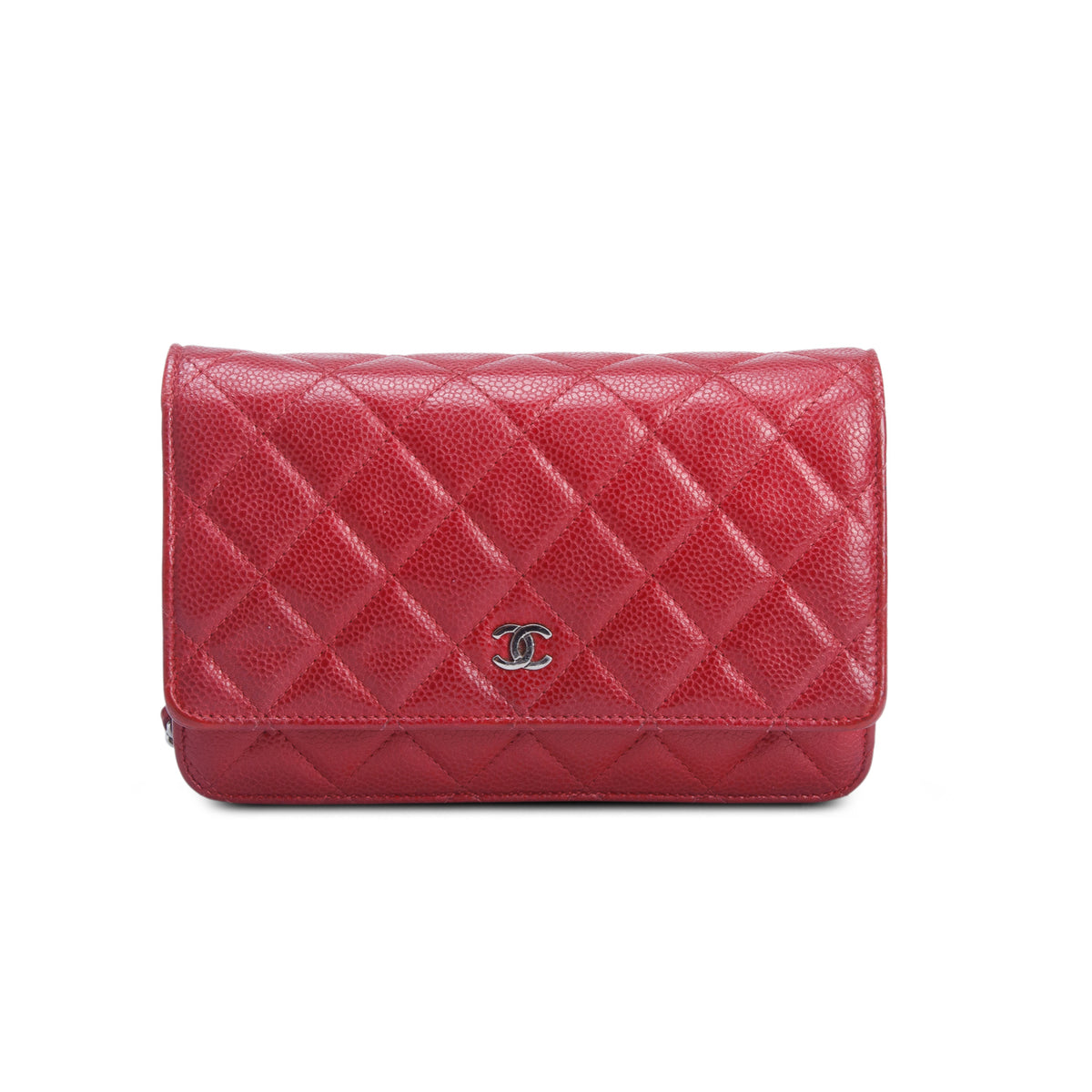 Chanel Red Quilted Caviar Classic Wallet on Chain