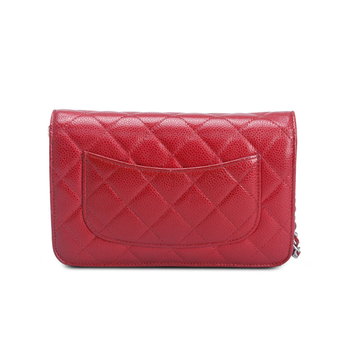 Chanel Red Quilted Caviar Classic Wallet on Chain