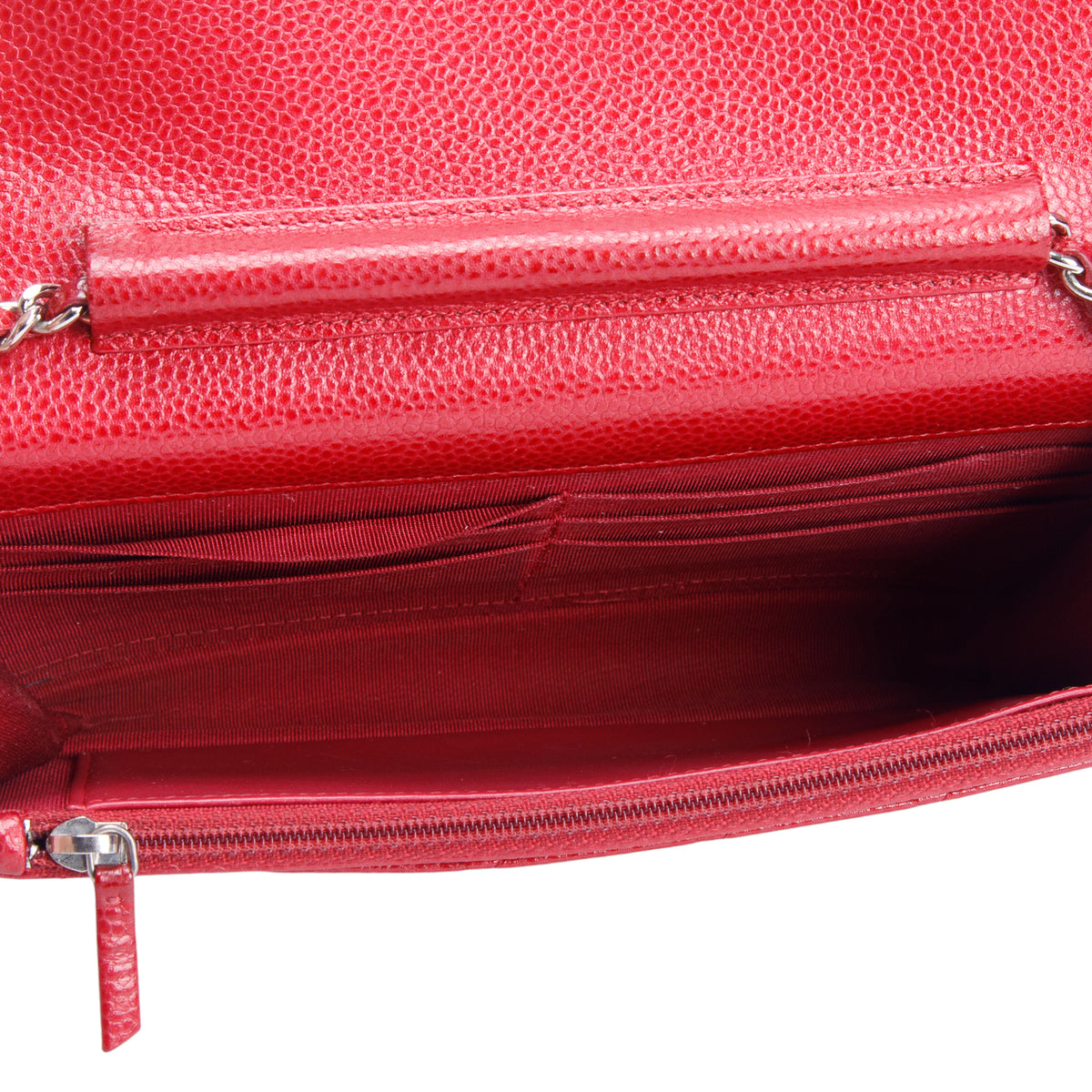Chanel Red Quilted Caviar Classic Wallet on Chain