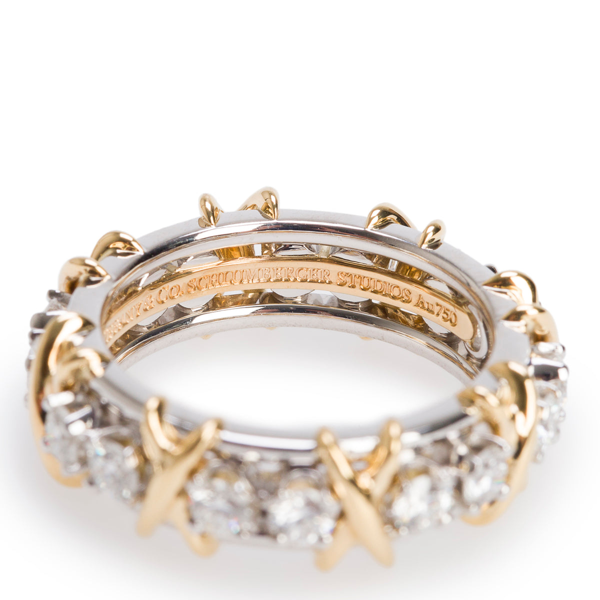 Tiffany & Co. Schlumberger Platinum & 18k Yellow Gold Sixteen Stone Diamond Ring, Size 6.25 w/ Box